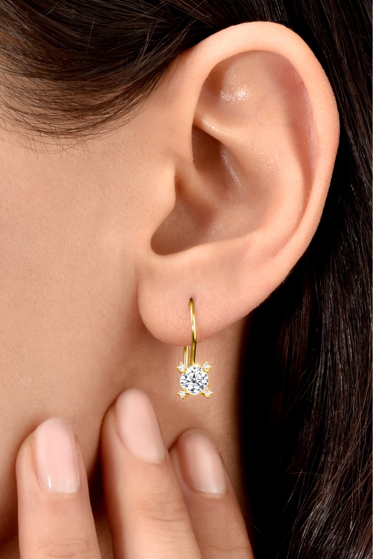 Gümüş 925 Ayar 5 mm Yıldız Zirkon Taşlı Gold  Küpe