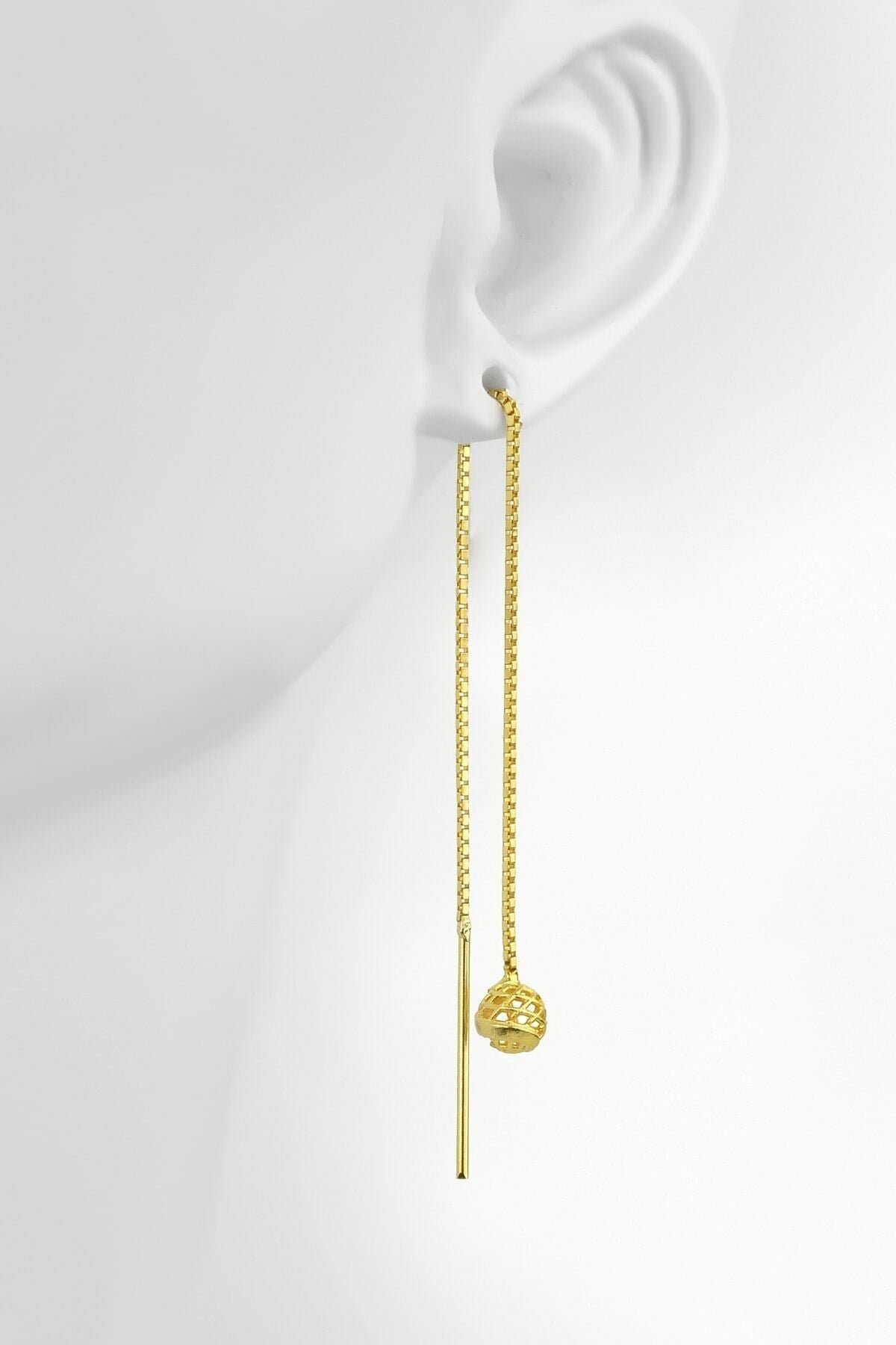 Gümüş 925 Ayar 5 Mm Zincirli Füzyom Pervane Model Gold Top Tekli Küpe