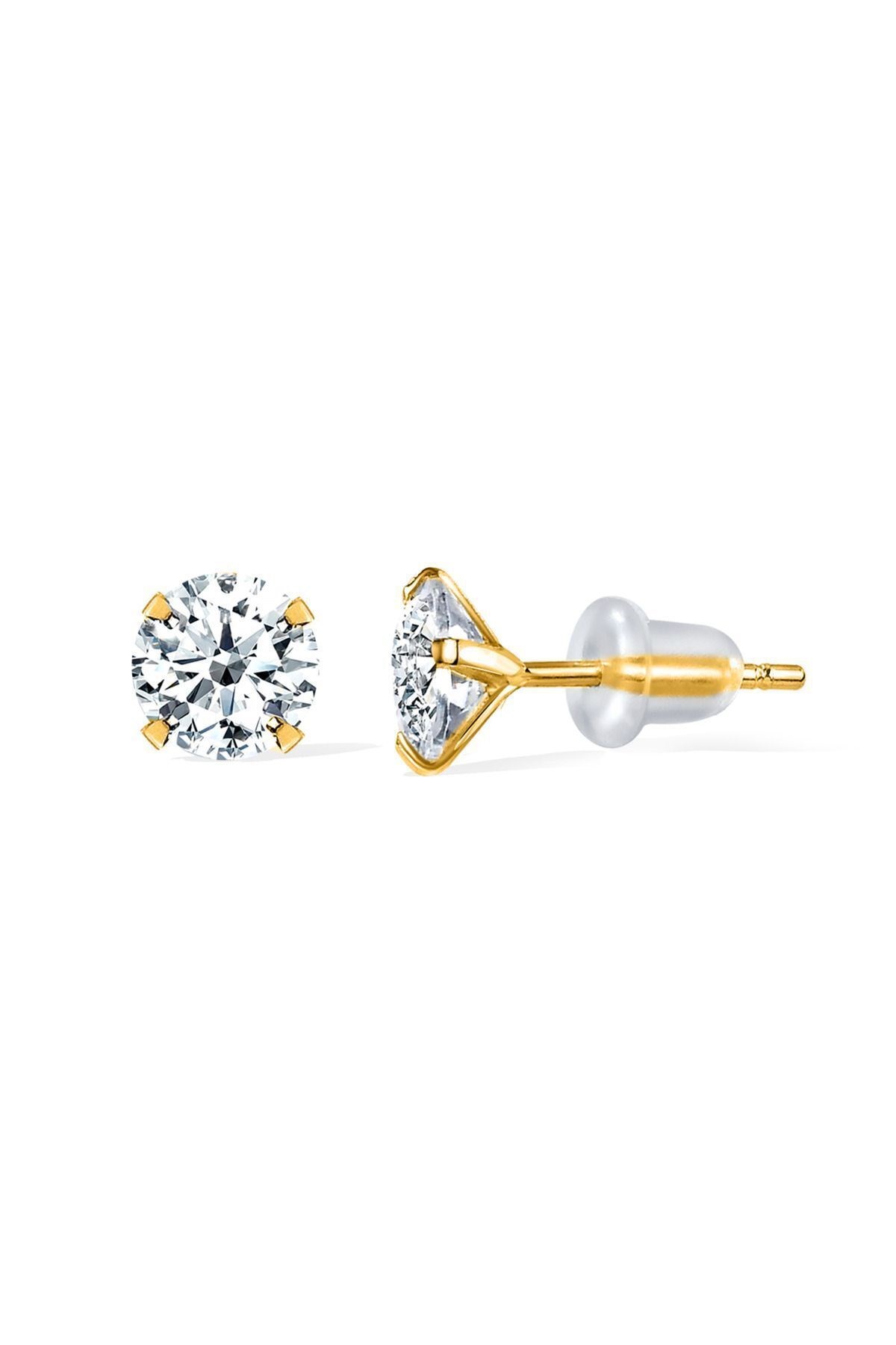 Gümüş 925 Ayar 6 Mm Premium Star Kesim Zirkon Taşlı Silikon Kelebekli Çivili Gold Küpe