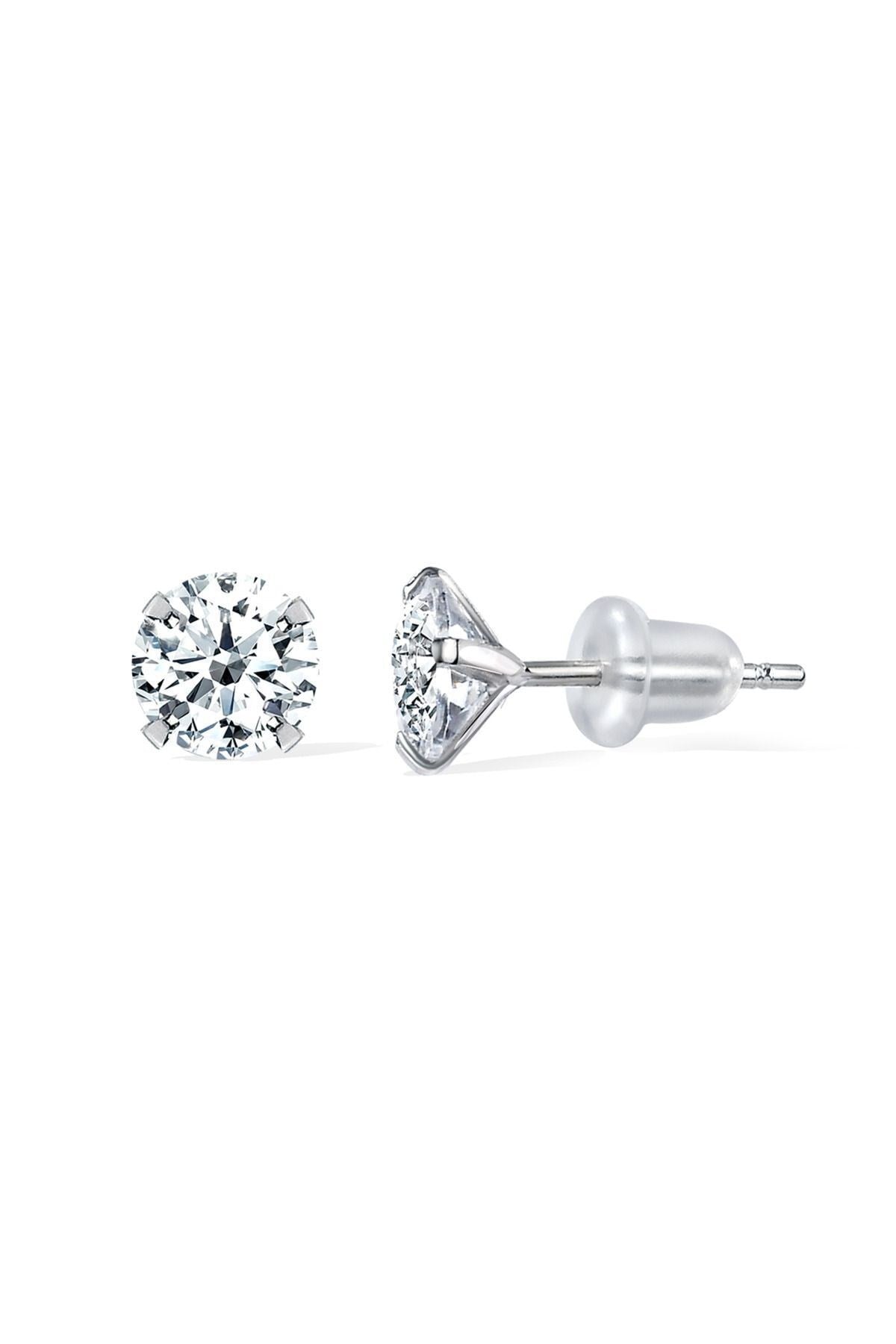 Gümüş 925 Ayar 6 Mm Premium Star Kesim Zirkon Taşlı Silikon Kelebekli Çivili Küpe