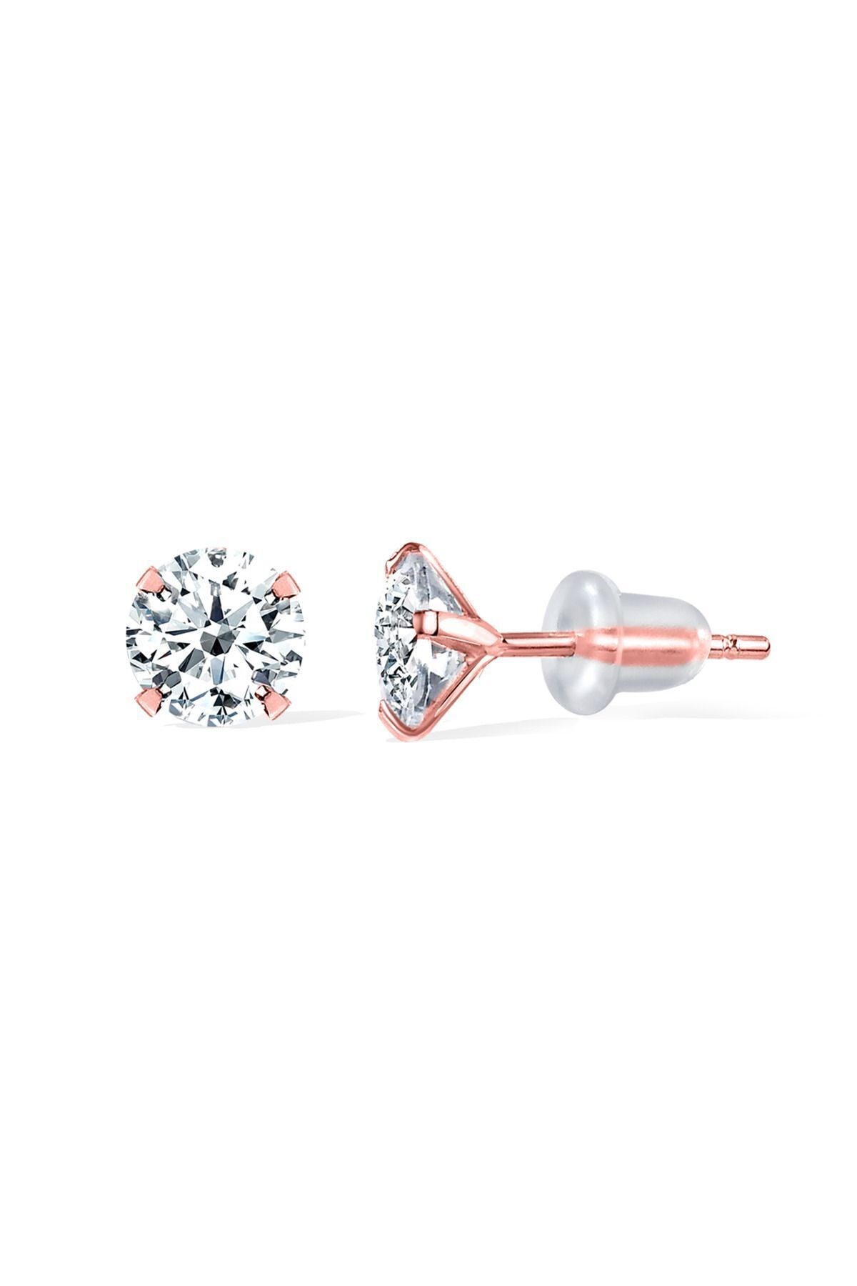 Gümüş 925 Ayar 6 Mm Premium Star Kesim Zirkon Taşlı Silikon Kelebekli Çivili Rose Küpe