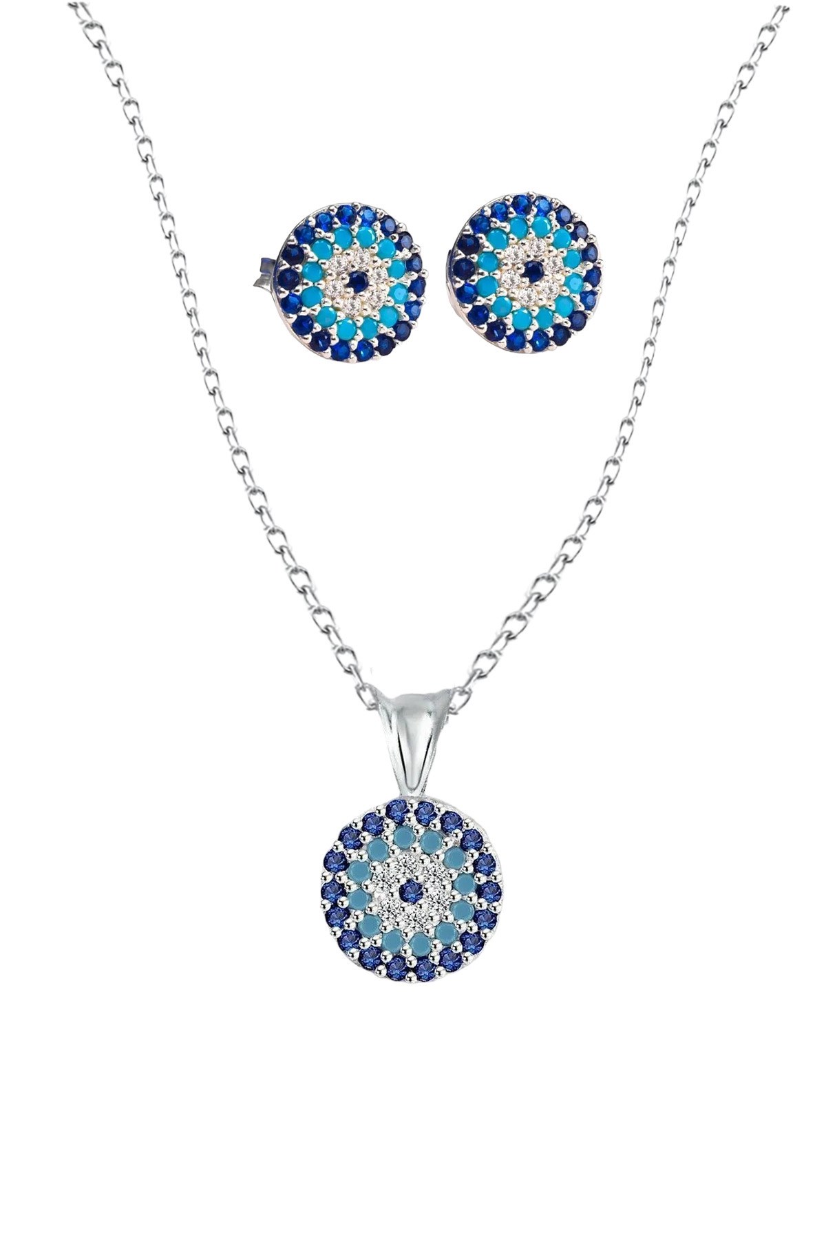 Gümüş 925 Ayar 6 Mm Star Kesim Zirkon Taşlı Nazar Ikili Set