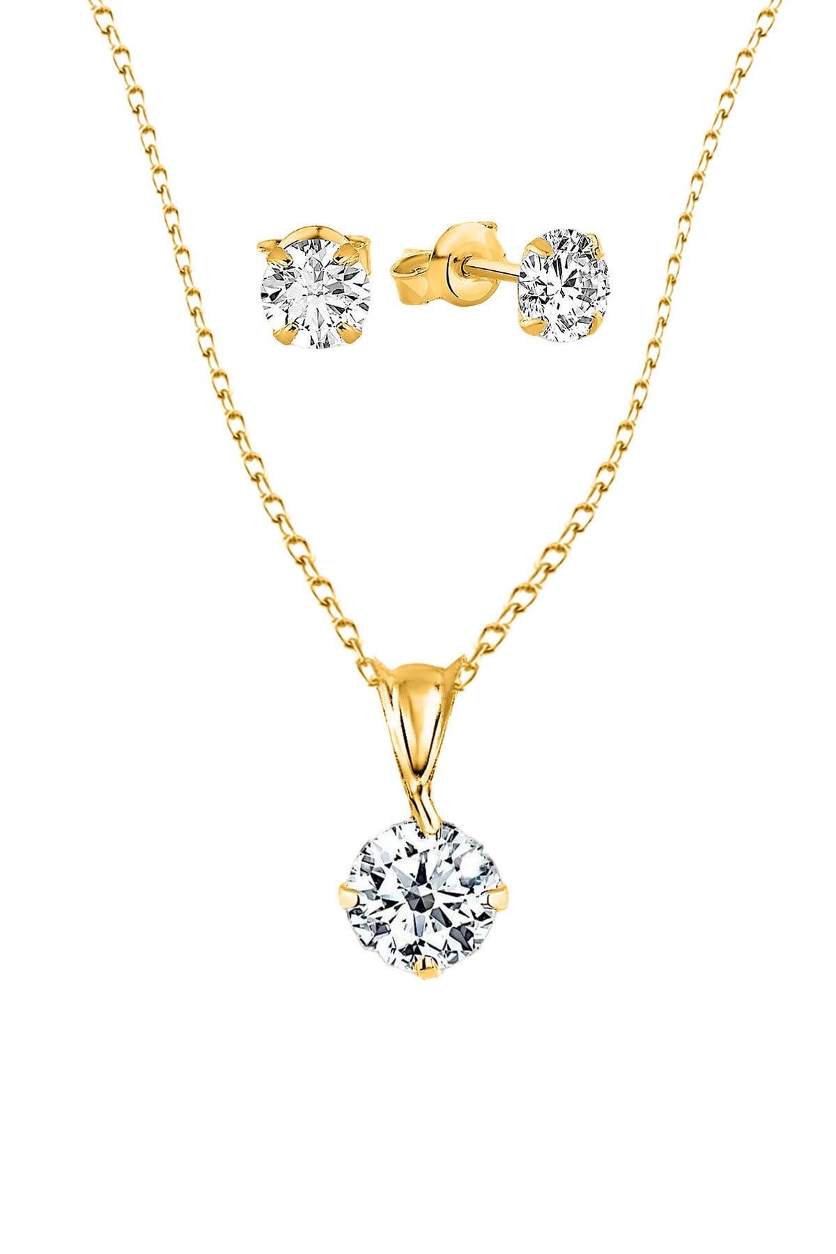 Gümüş 925 Ayar 6*6 Mm Premium Star Kesim Zirkon Taşlı İkili Set