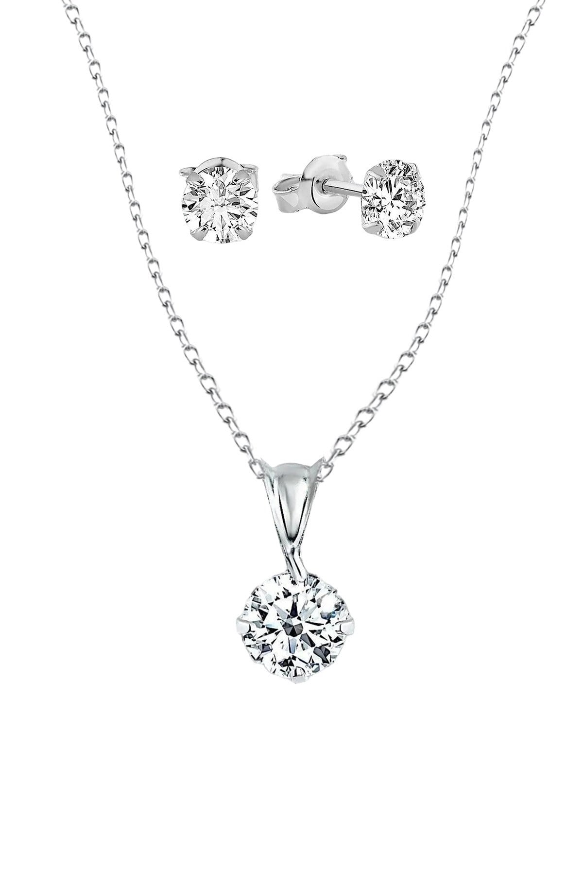 Gümüş 925 Ayar 6*6 Mm Premium Star Kesim Zirkon Taşlı İkili Set