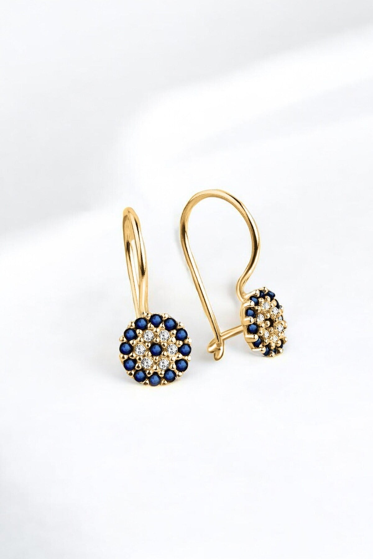 Gümüş 925 Ayar 7 Mm Mengeçli Safir Taşlı Çocuk Nazar Gold Küpe
