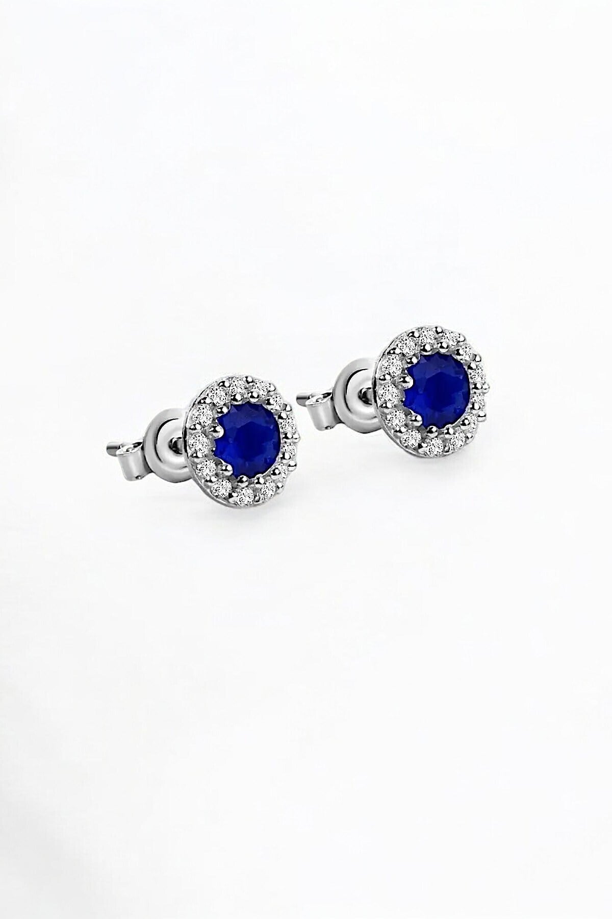 Gümüş 925 Ayar 7 Mm Zirkon Safir Taşlı Yuvarlak Küpe