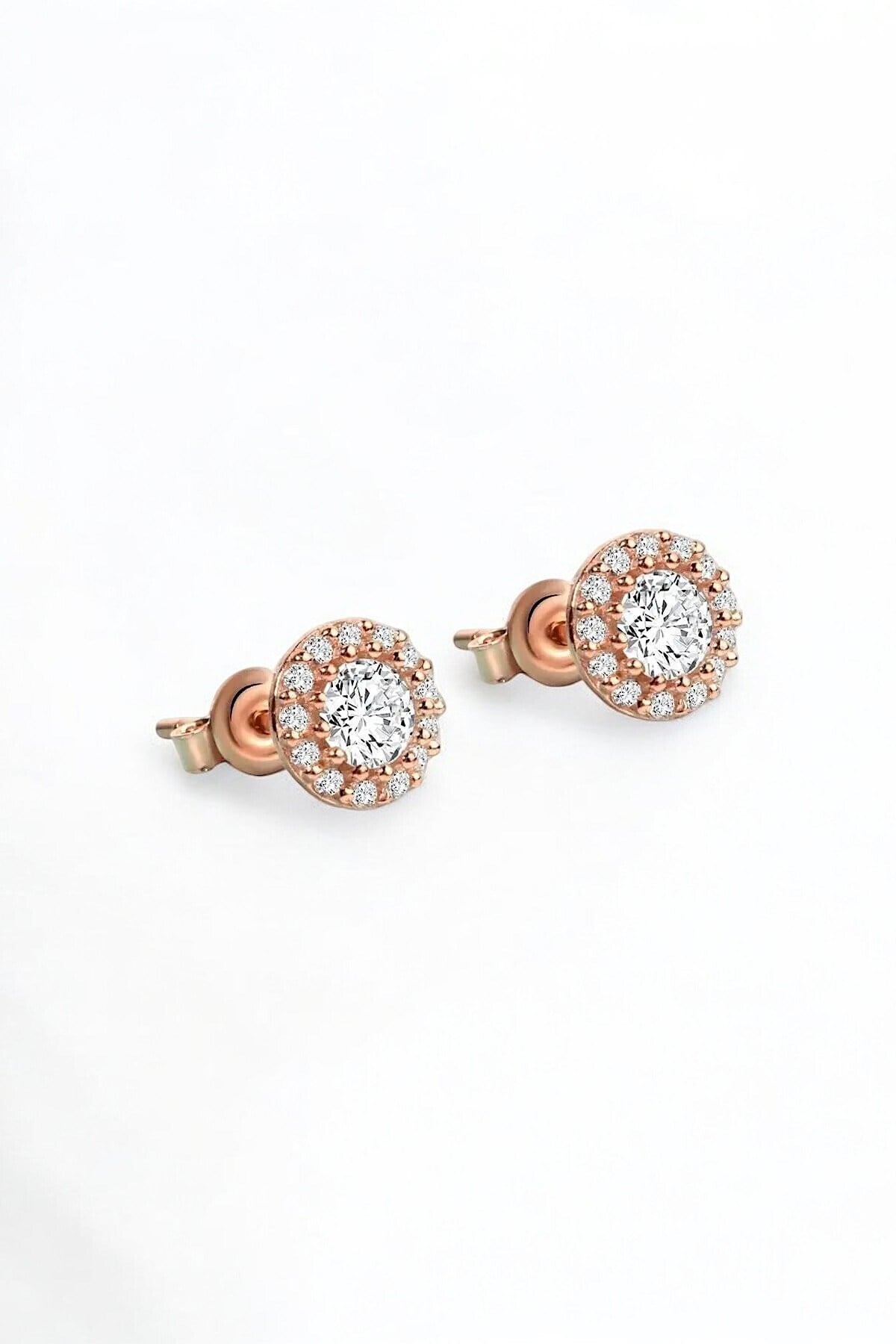 Gümüş 925 Ayar 7 Mm Zirkon Taşlı Yuvarlak Rose Küpe