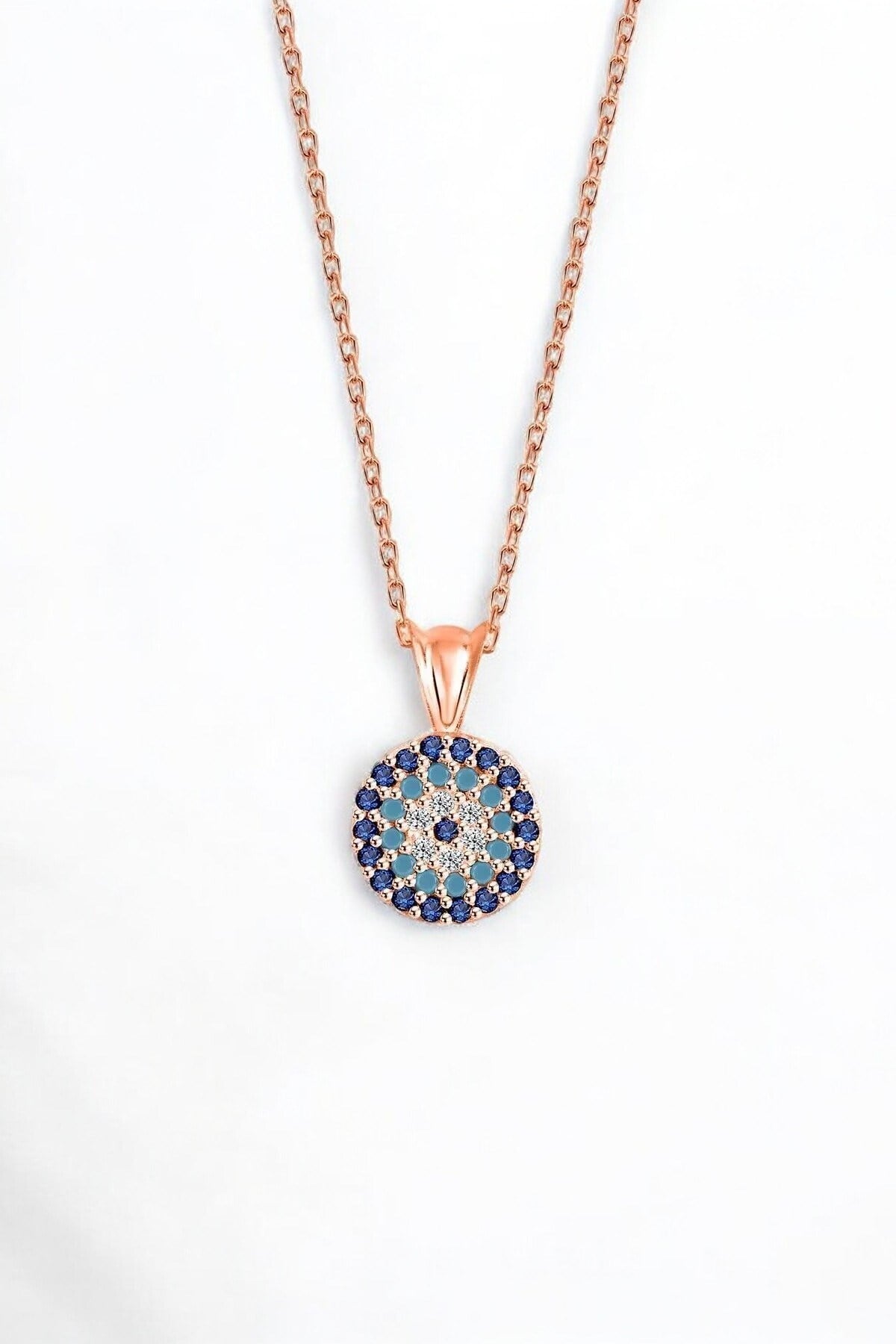 Gümüş 925 Ayar 8 Mm Premium Star Kesim Zirkon Taşlı 45 Cm Nazar Kalp Rose Kolye