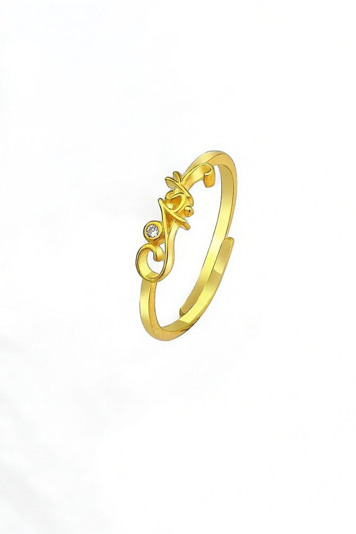 Gümüş 925 Ayar Aşk Model Gold Ayarlanabilir Yüzük