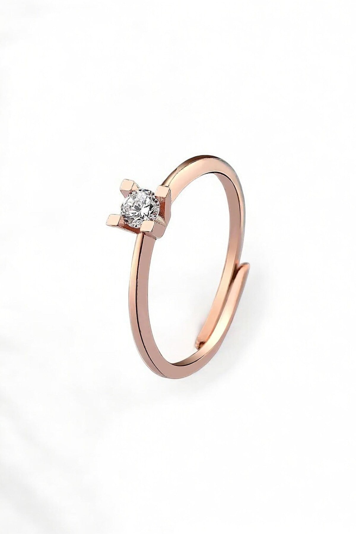 Gümüş 925 Ayar Ayarlanabilir 3.5 Mm Tek Taş Zirkon Taşlı Rose Yüzük