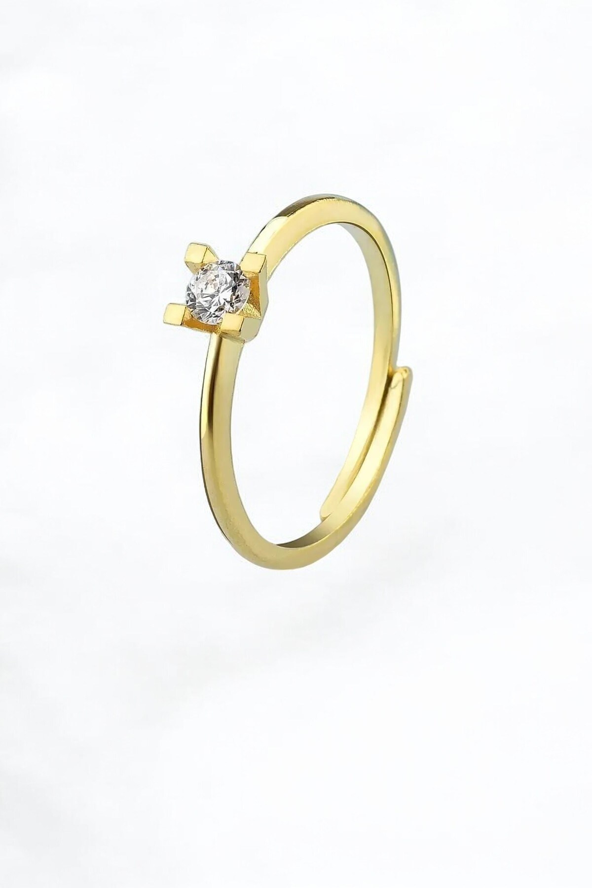 Gümüş 925 Ayar Ayarlanabilir 3.5 Mm Tek Taş Zirkon Taşlı Gold Yüzük