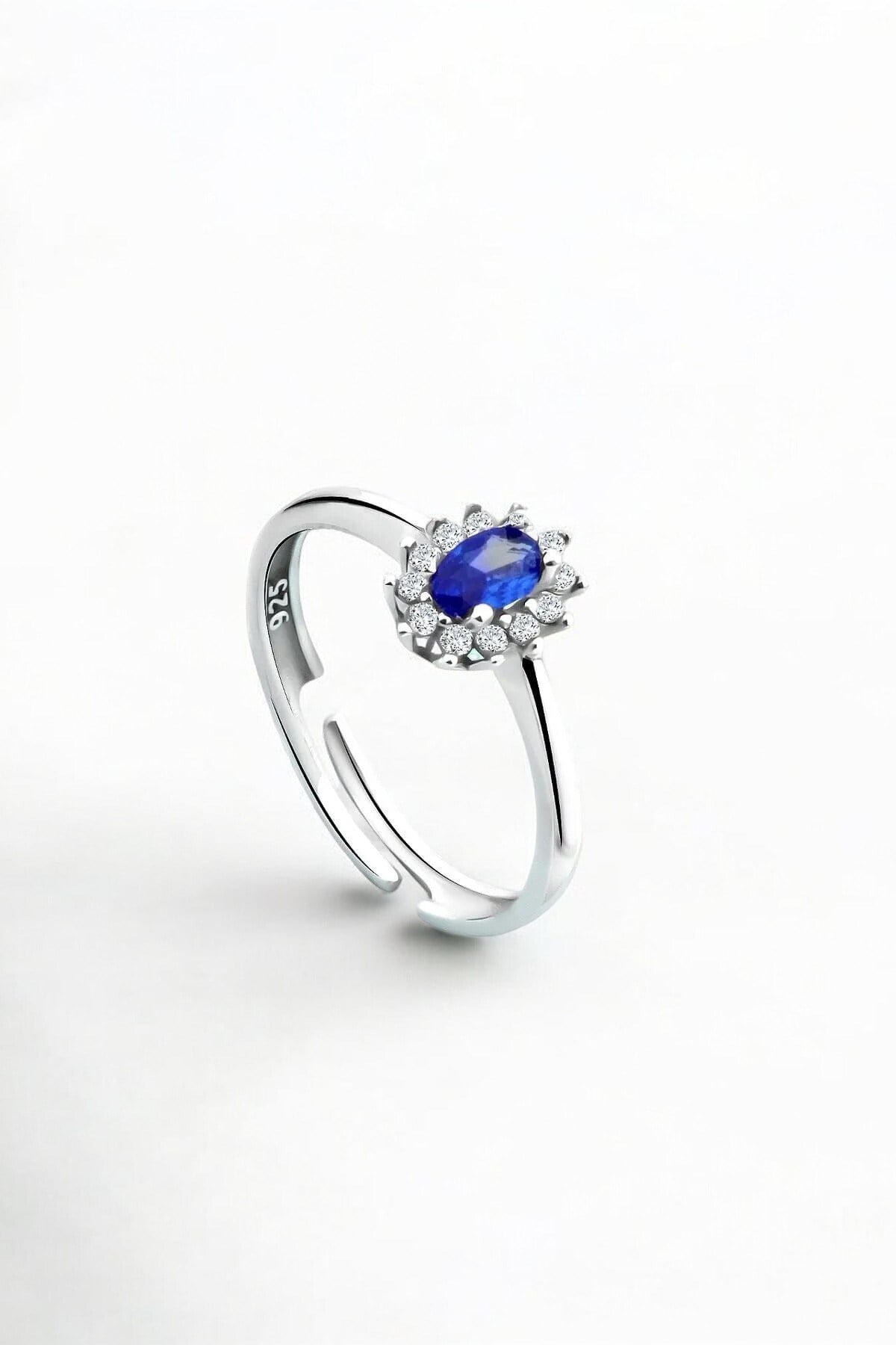 Gümüş 925 Ayar Ayarlanabilir Safir Taşlı Oval Anturaj Yüzük