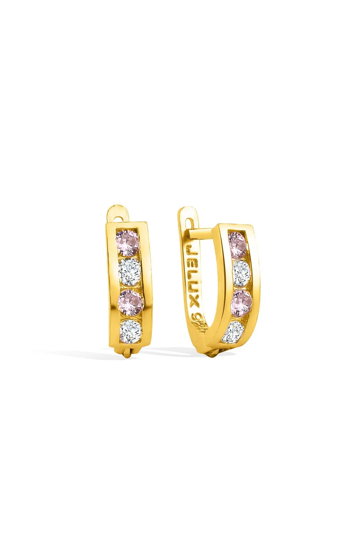 Gümüş 925 Ayar Düz Model Pembe Zirkon Taşlı Çocuk Küpesi
