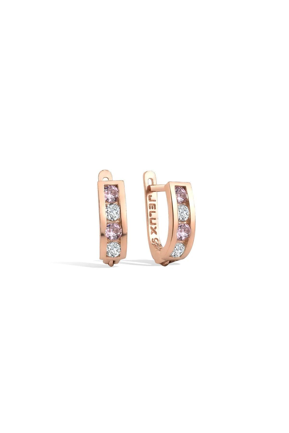 Gümüş 925 Ayar Düz Model Pembe Zirkon Taşlı Çocuk Küpesi