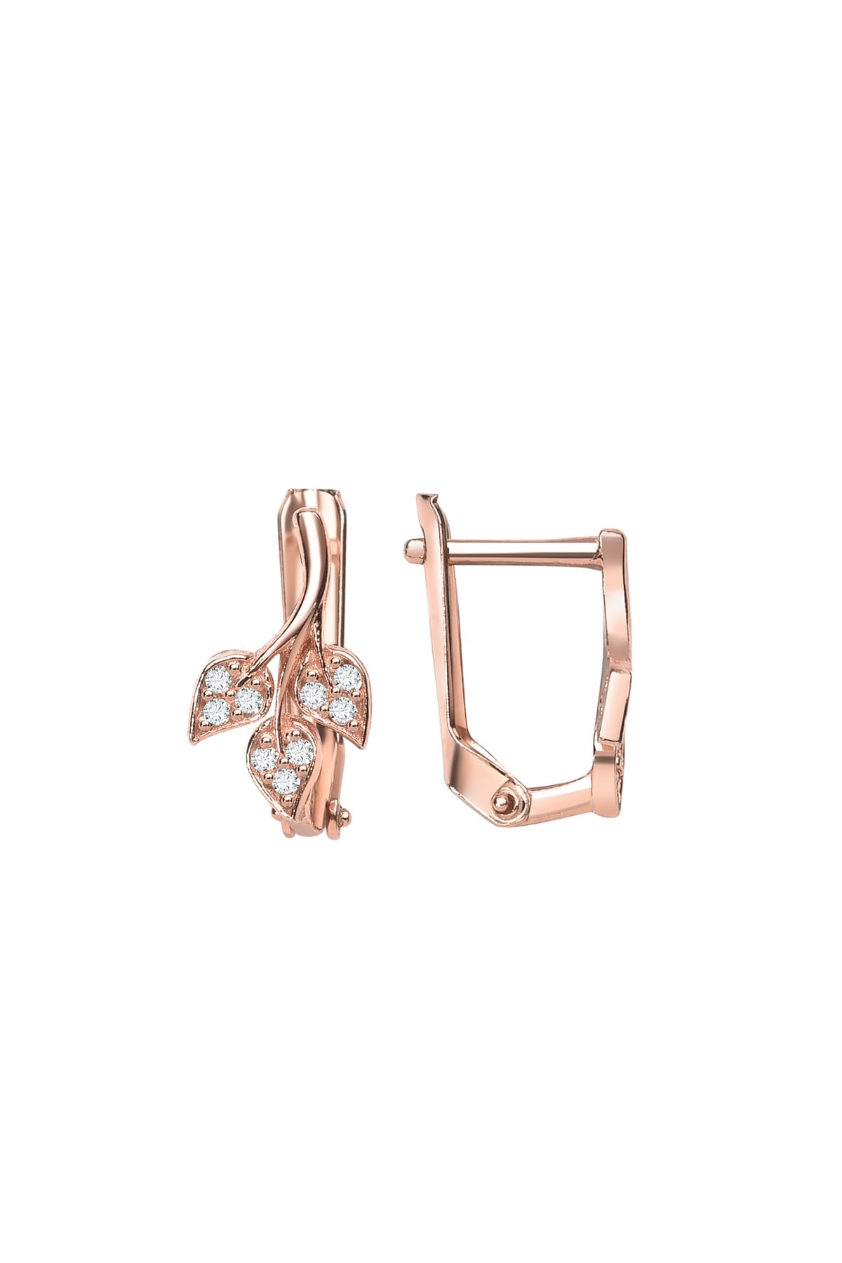 Gümüş 925 Ayar Elegance Leaf Zirkon Taşlı Rose Küpe
