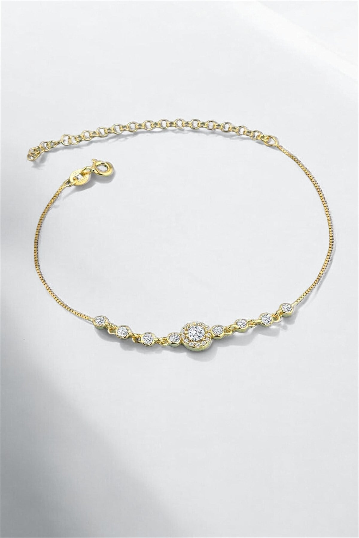 Gümüş 925 Ayar Göbek Zirkon Taşlı Su Yolu Gold Bileklik