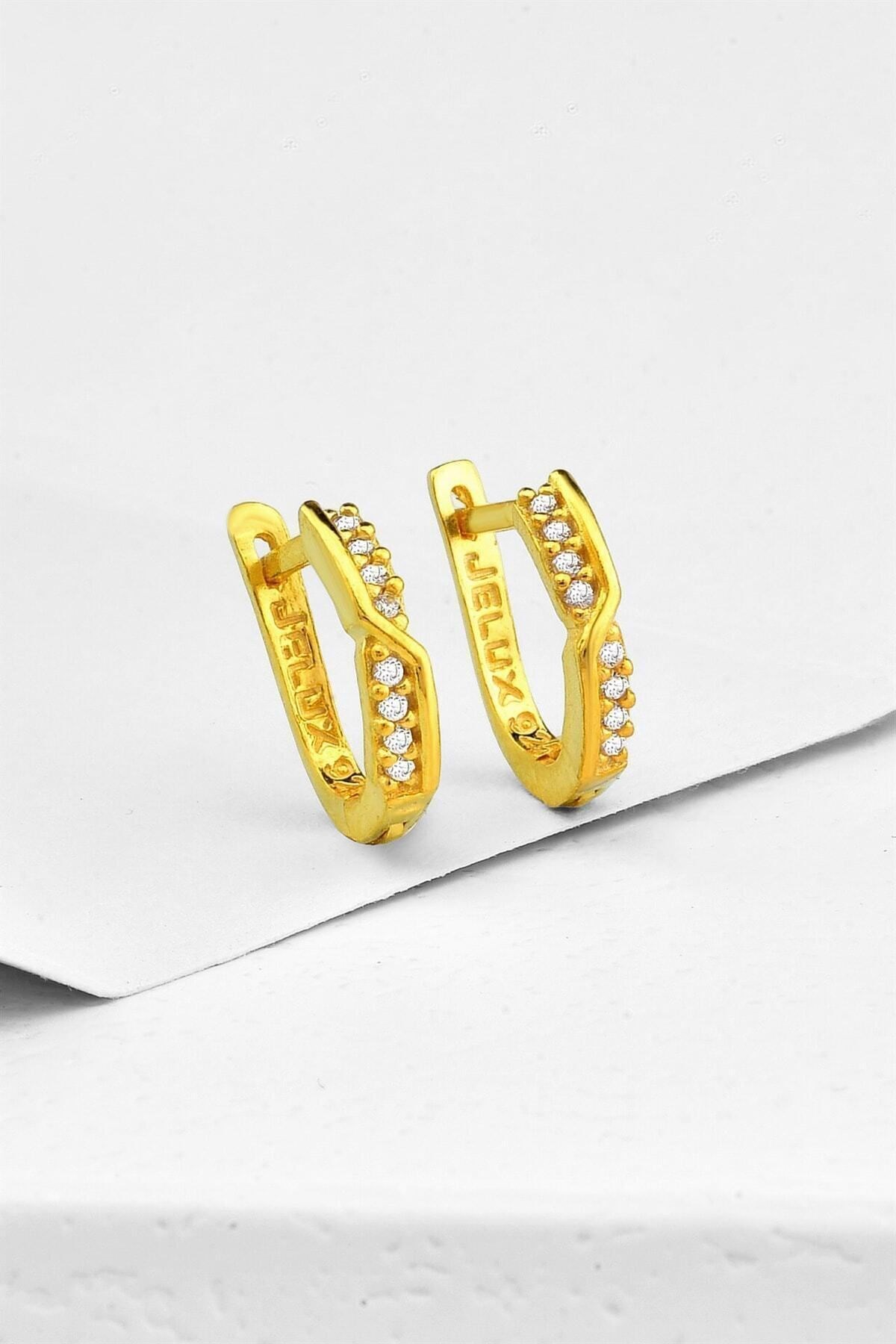 Gümüş 925 Ayar Gold Renkli Zirkon Taşlı Küpe
