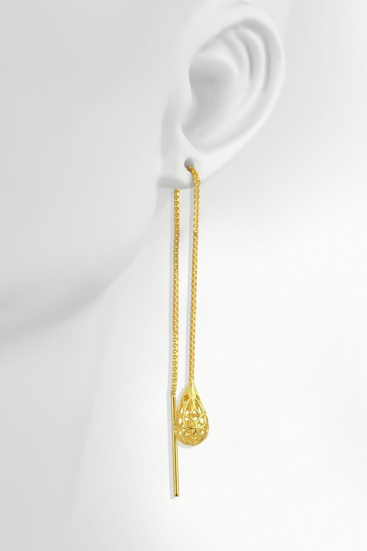Gümüş 925 Ayar Grift Model Füzyon Zincirli Gold Damla Küp