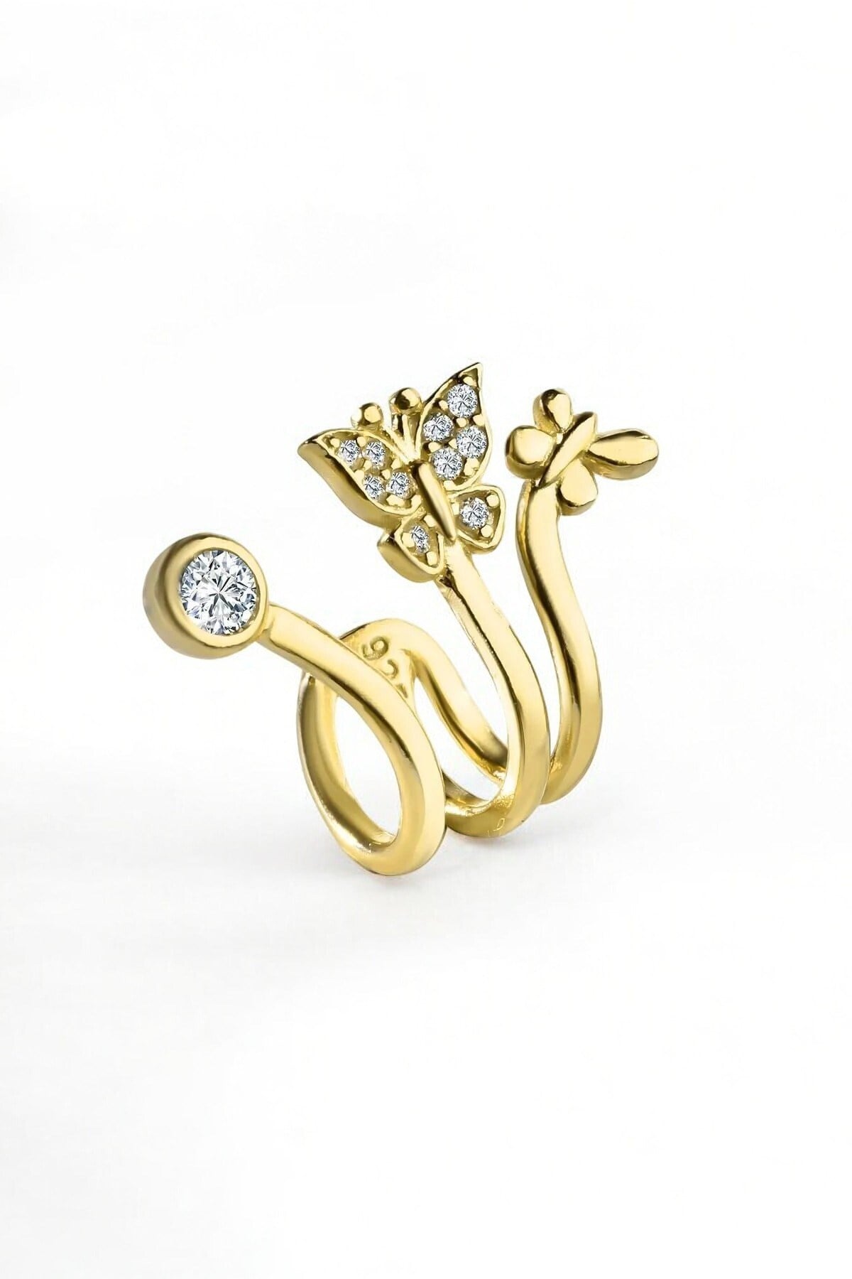 Gümüş 925 Ayar Kelebek Model Zirkon Taşlı Gold Kıkırdak Küpe