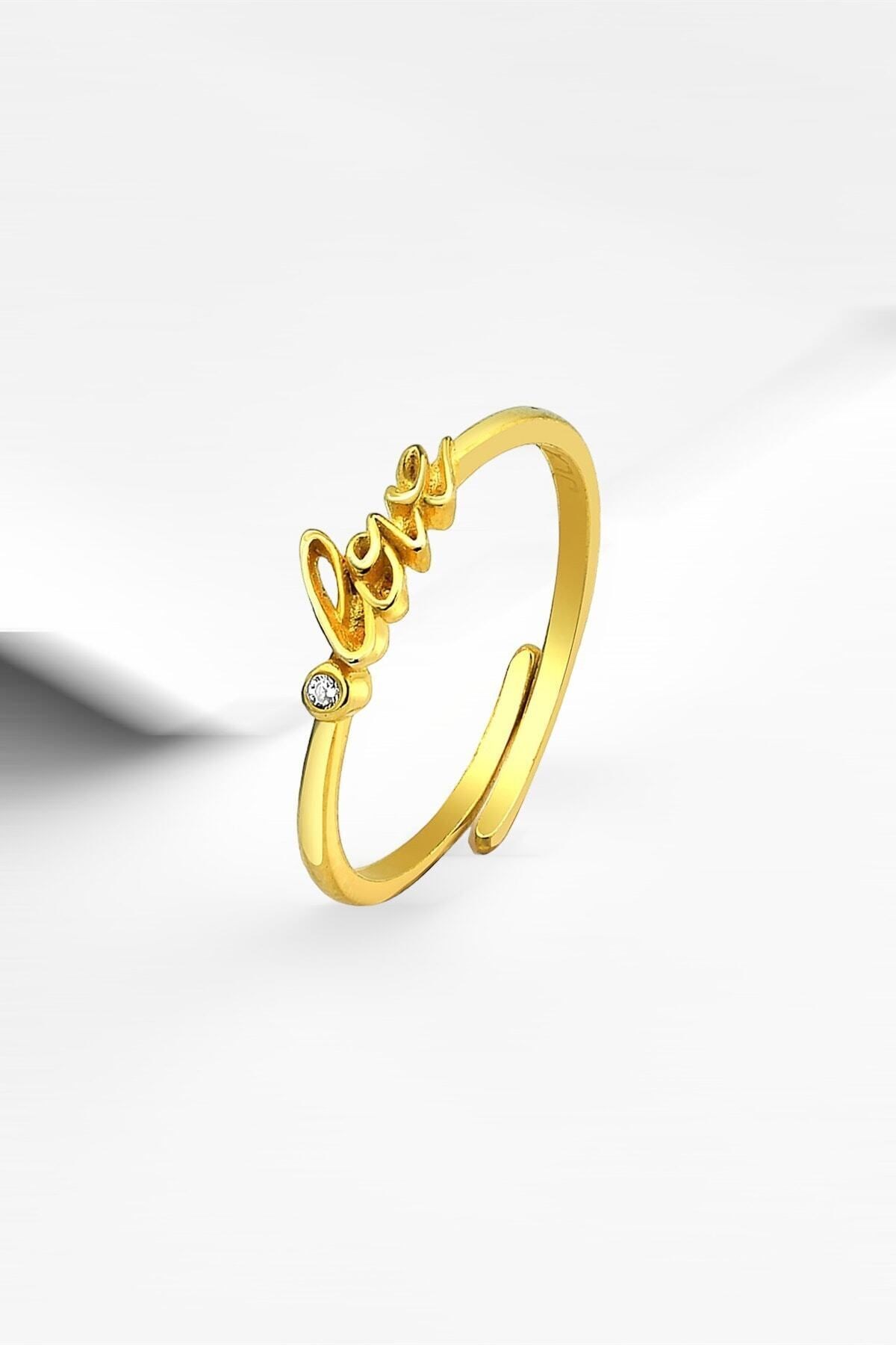 Gümüş 925 Ayar Love Model Ayarlanabilir Gold Yüzük