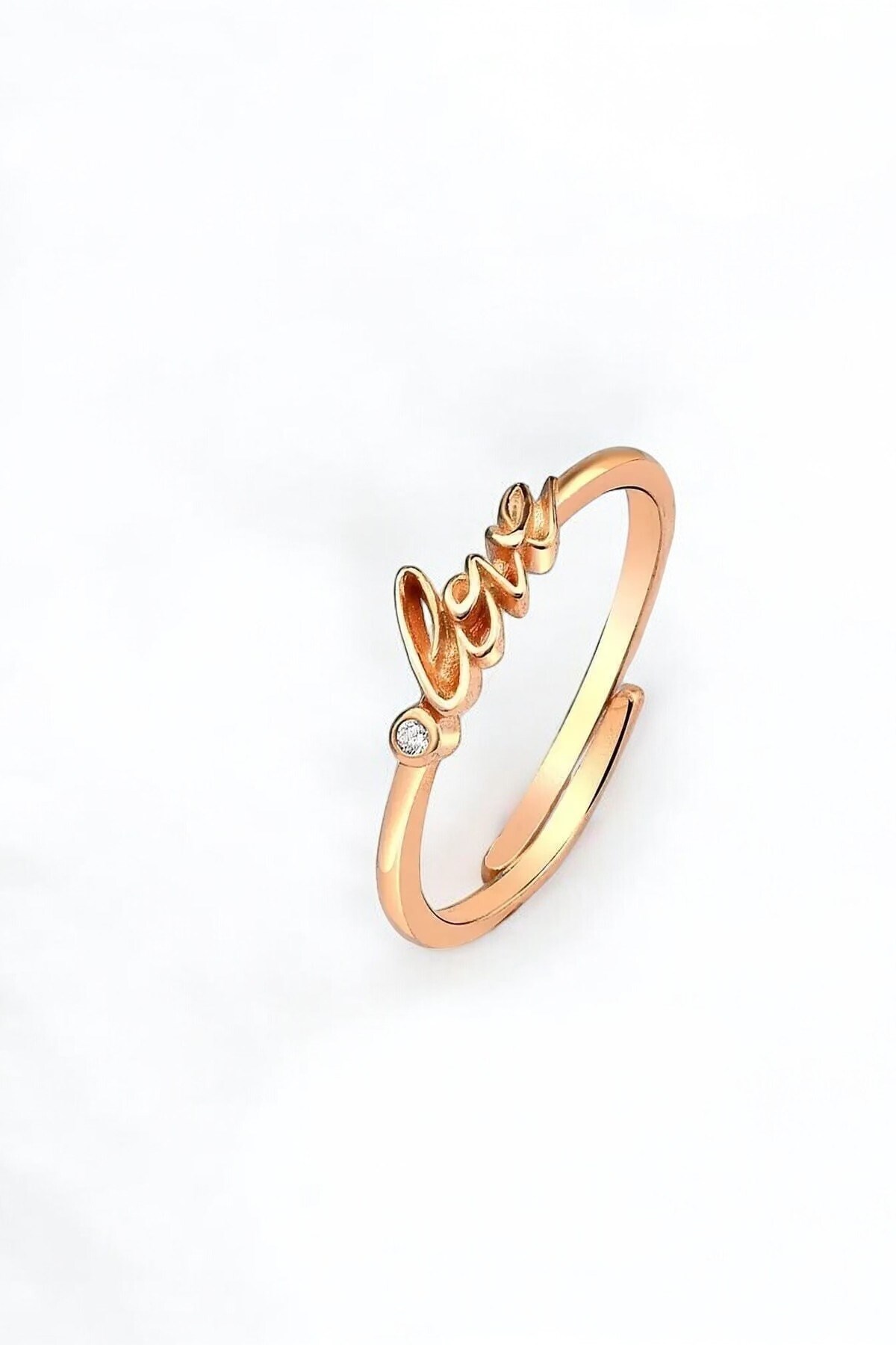 Gümüş 925 Ayar Love Model Ayarlanabilir Rose Yüzük