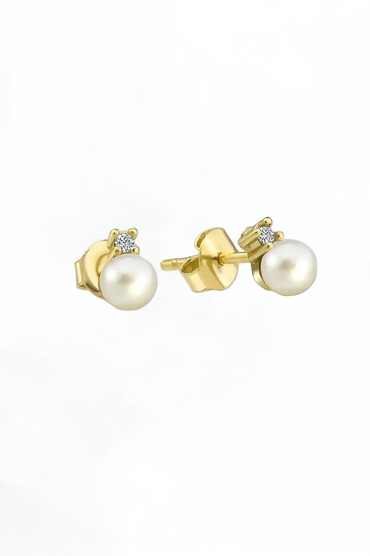 Gümüş 925 Ayar Mayorka 4 Mm Gold Renkli Inci Küpe