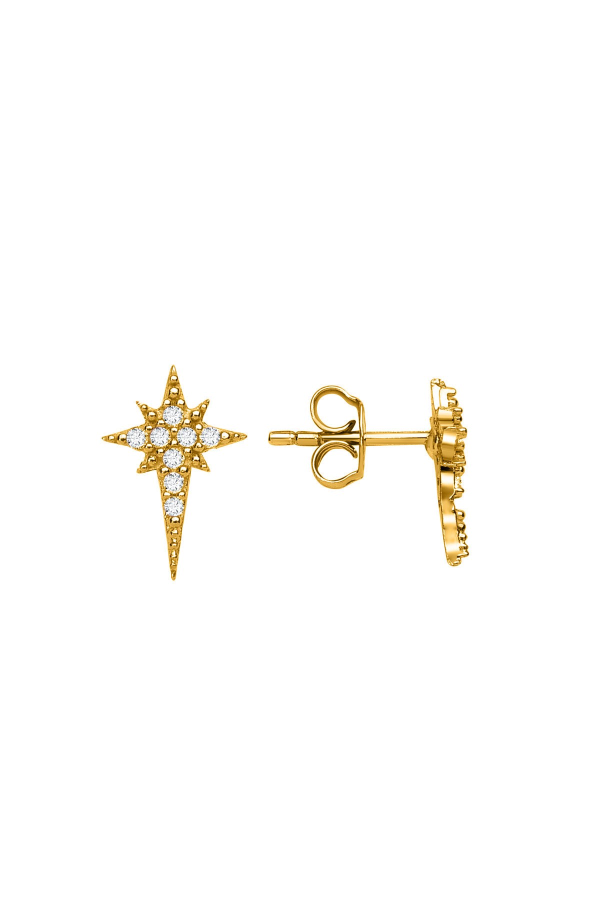 Gümüş 925 Ayar Nova Yıldız Zirkon Taşlı Çivili Gold Küpe