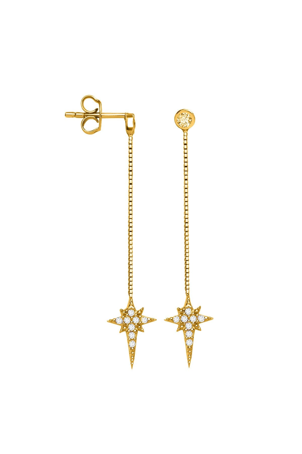 Gümüş 925 Ayar Nova Yıldız Zirkon Taşlı Zincirli Gold Küpe