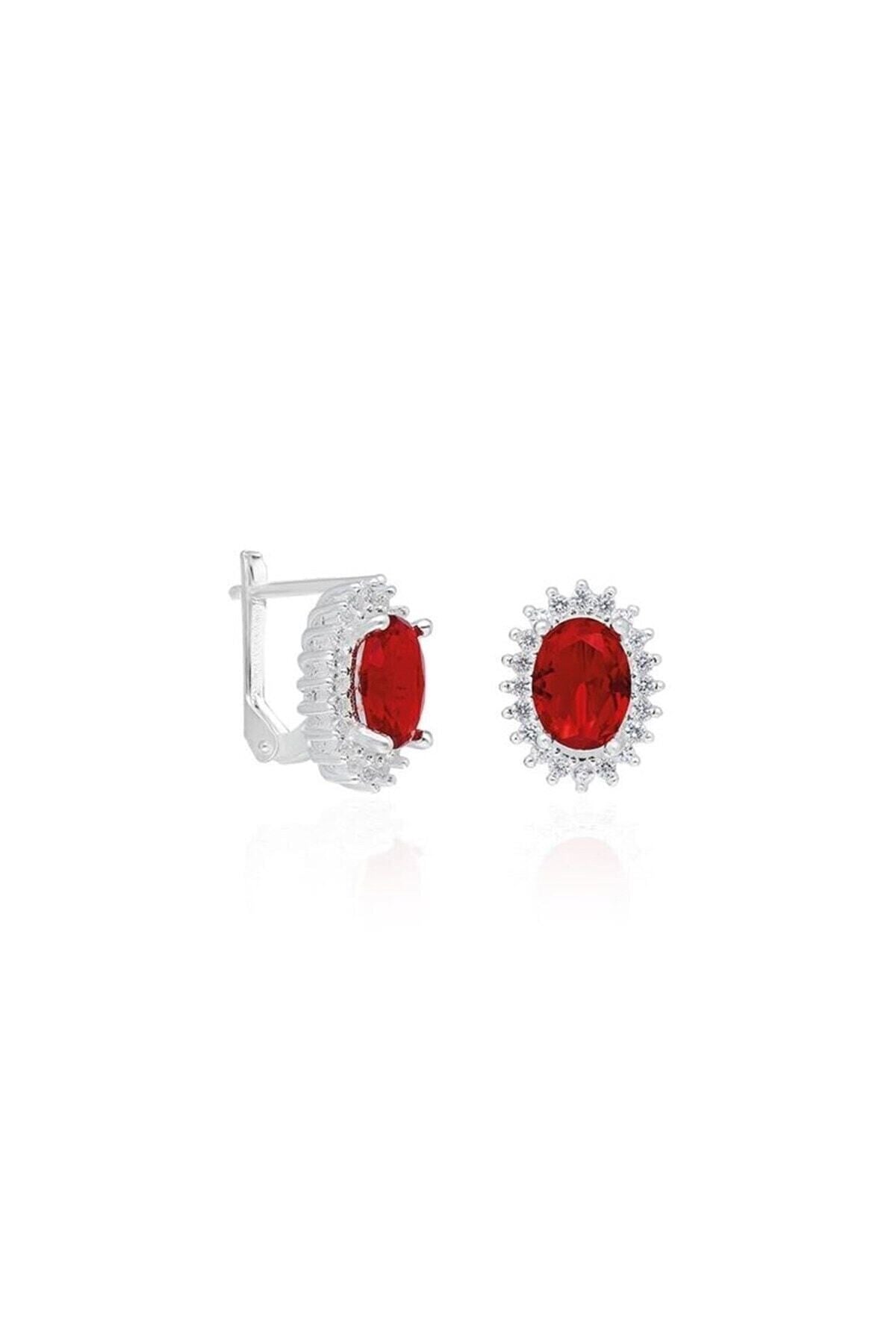 Gümüş 925 Ayar Oval Model Taşlı Anturaj Küpe