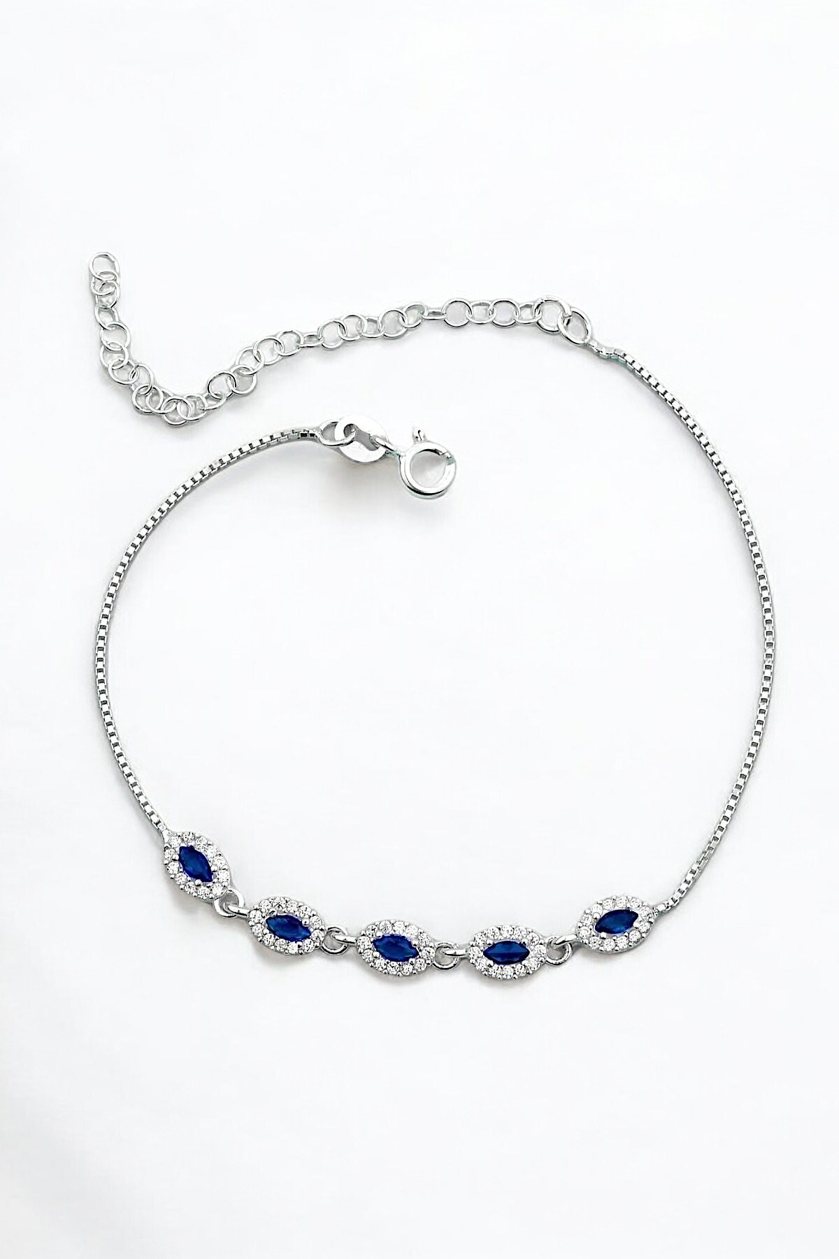 Gümüş 925 Ayar Oval Zirkon Safir Taşlı Suyolu Ayarlanabilir Bileklik