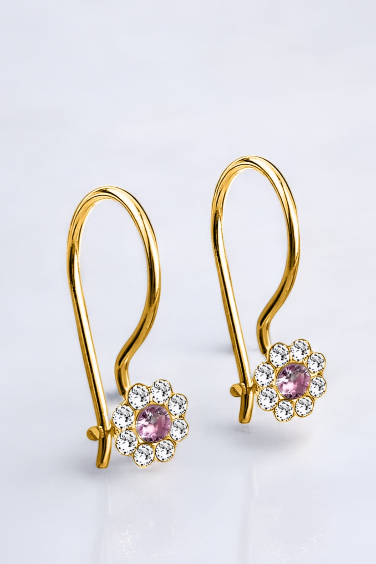 Gümüş 925 Ayar Papatya Model Pembe Zirkon Taşlı Çocuk Gold Küpe