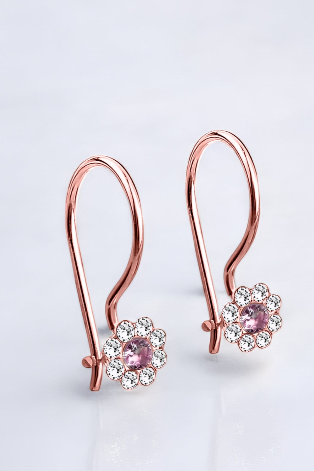 Gümüş 925 Ayar Papatya Model Zirkon Pembe Taşlı Çocuk Rose Küpe