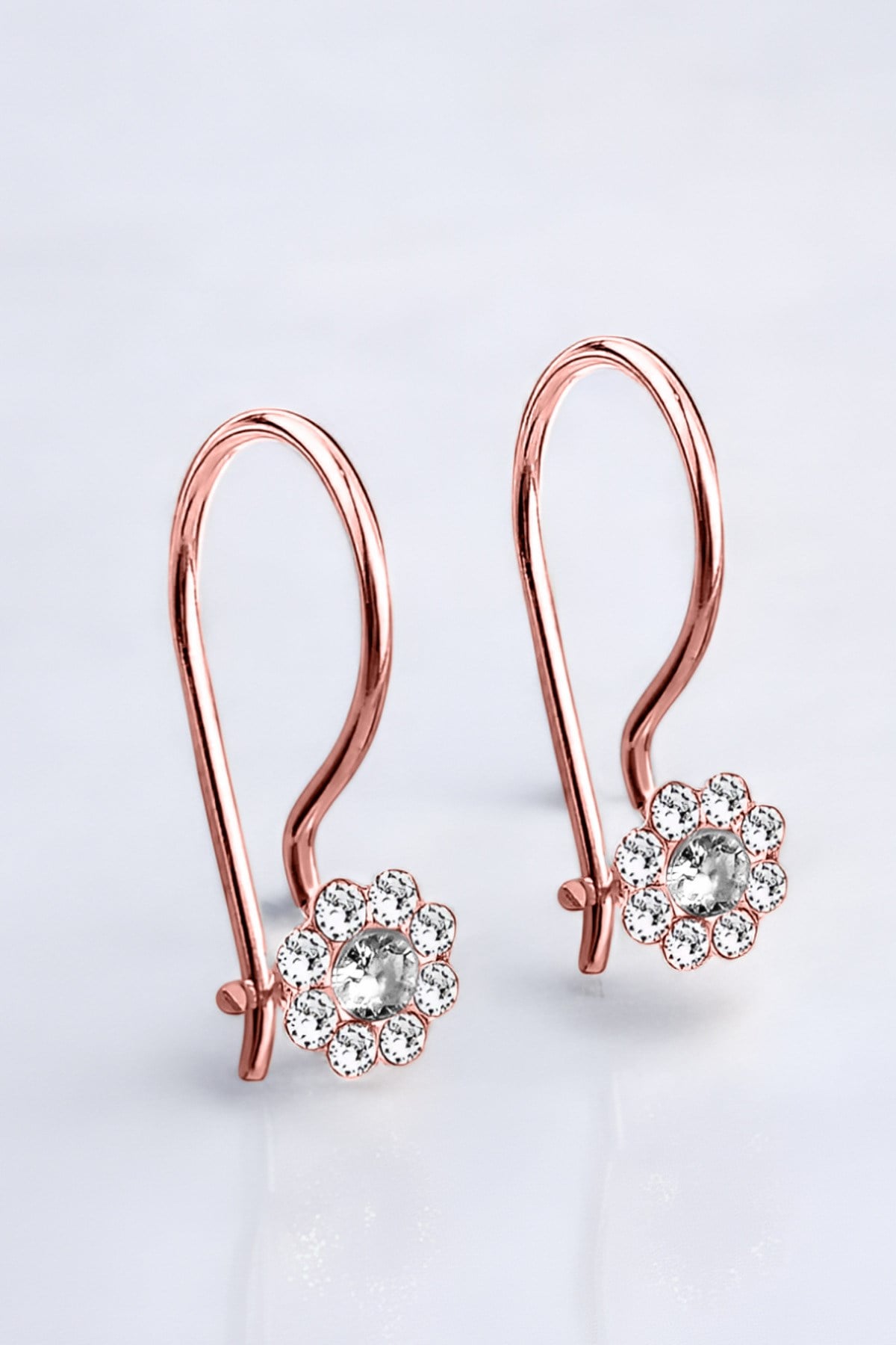 Gümüş 925 Ayar Papatya Model Zirkon Taşlı Çocuk Rose Küpe