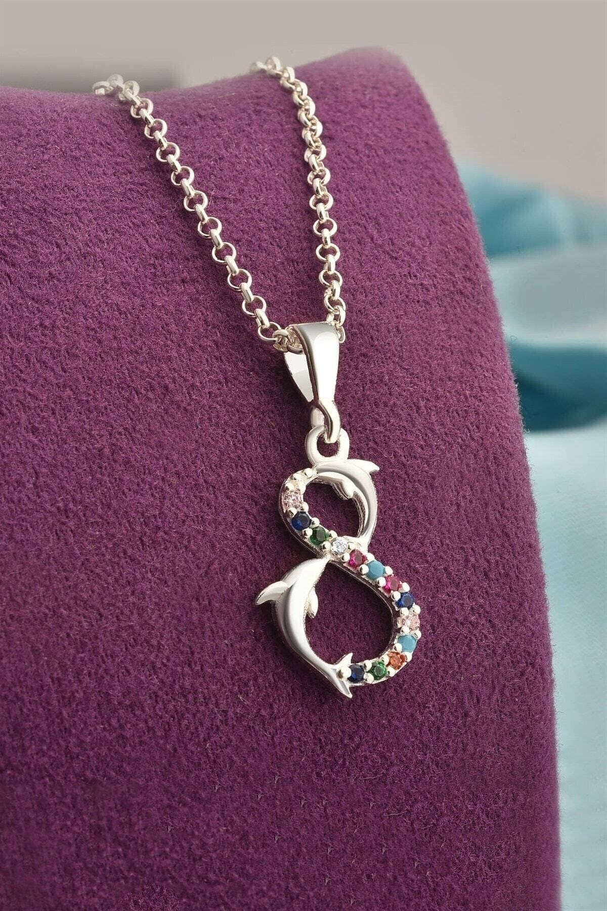 Gümüş 925 Ayar Renkli Taşlı Yunus Model Kolye