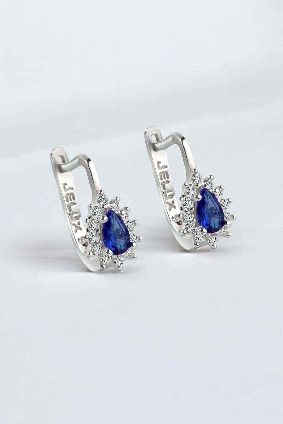 Gümüş 925 Ayar Safir Zirkon Taşlı Damla Anturaj Küpe