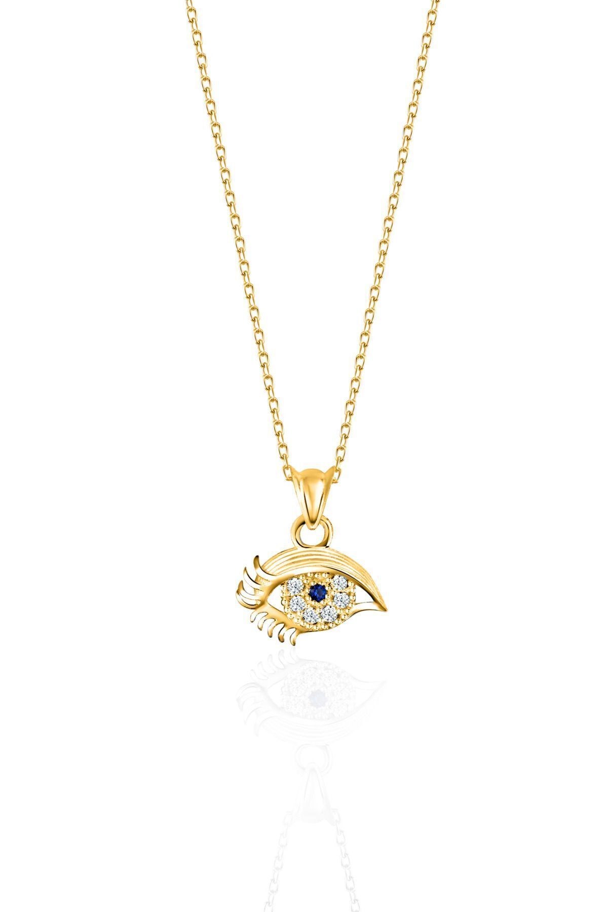 Gümüş 925 Ayar Safir Zirkon Taşlı Göz Gold Kolye