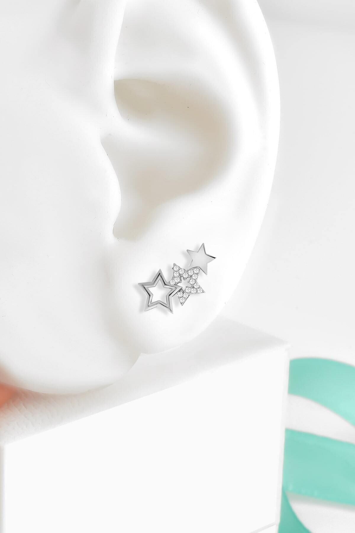 Gümüş 925 Ayar Samanyolu Model Zirkon Taşlı Çivili Küpe