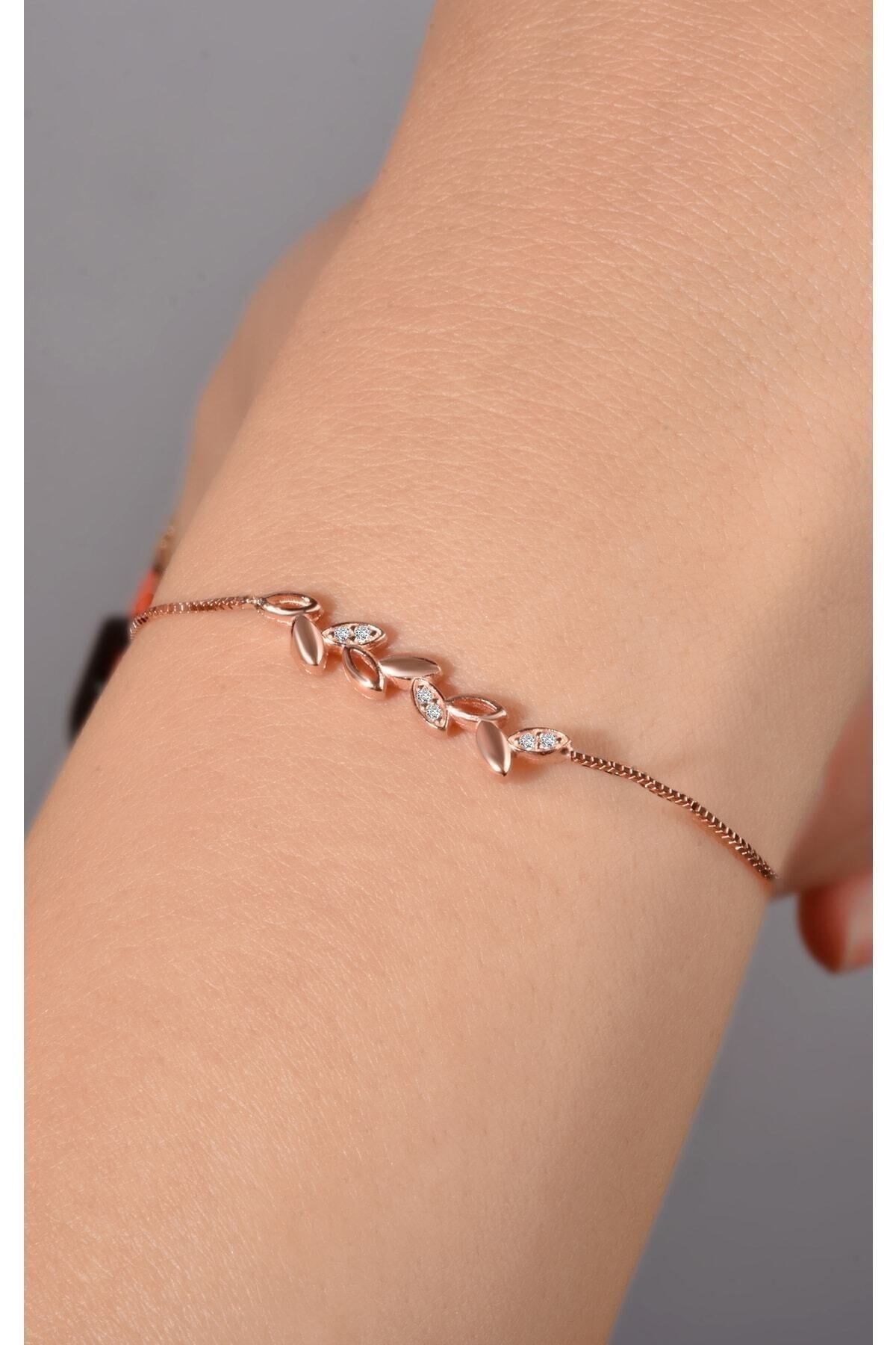 Gümüş 925 Ayar Sarmaşık Model Rose Ayarlabilir Bileklik