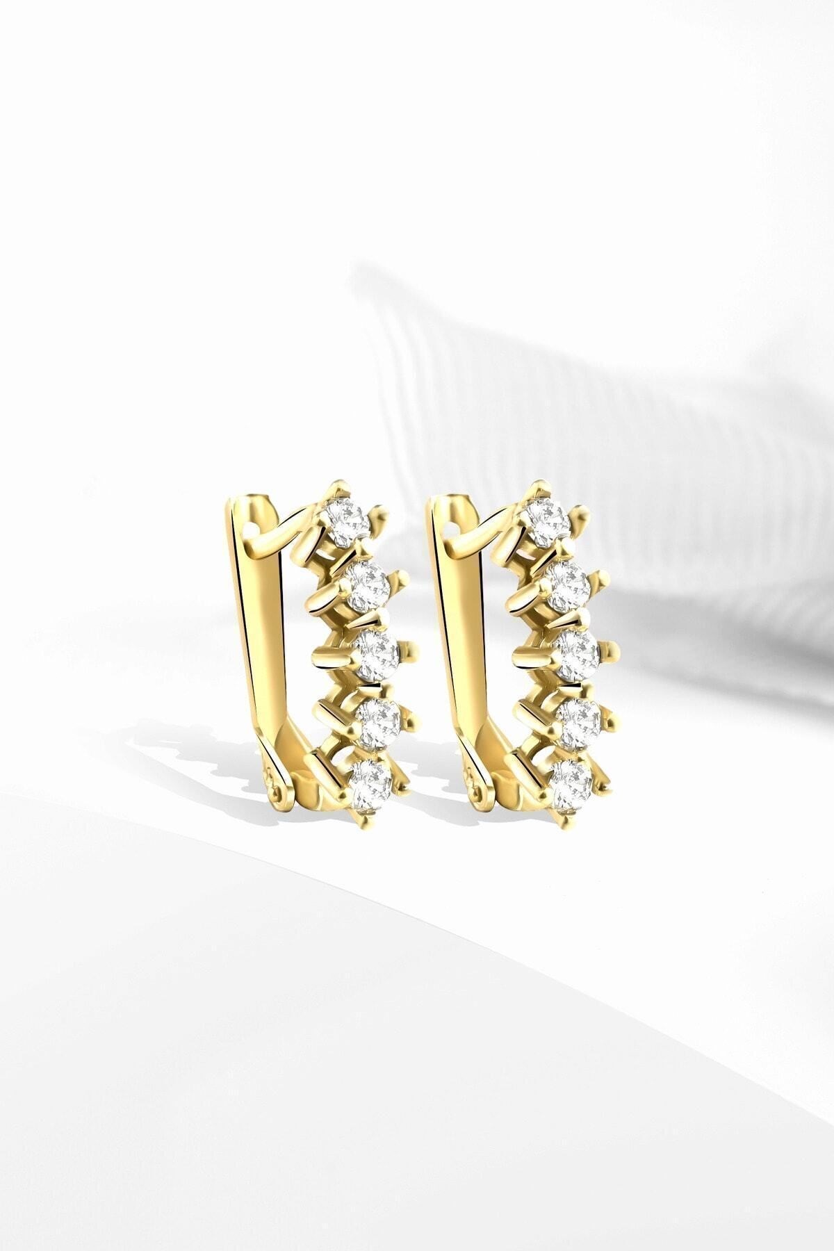 Gümüş 925 Ayar Sıra Zirkon Taşlı Gold Küpe