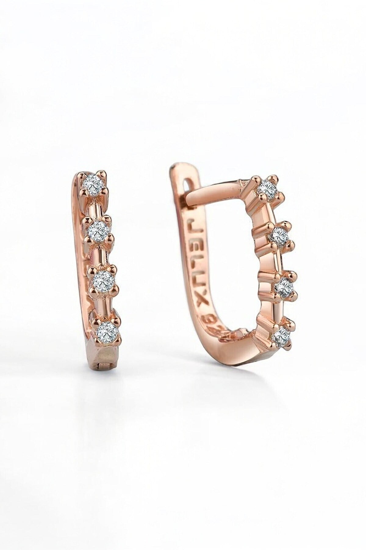 Gümüş 925 Ayar Sıralı Zirkon Taşlı Minimalist Rose Küpe
