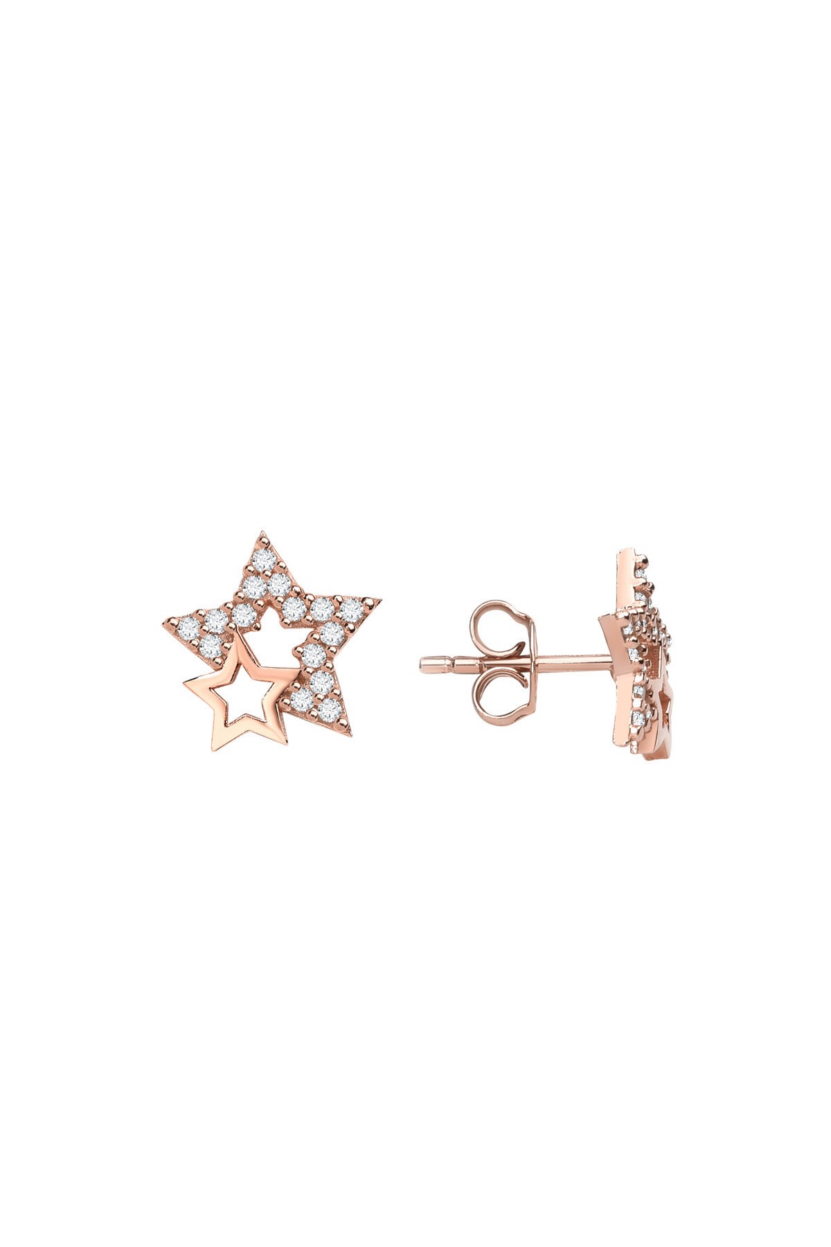 Gümüş 925 Ayar Starlight Zirkon Taşlı Çivili Rose Küpe