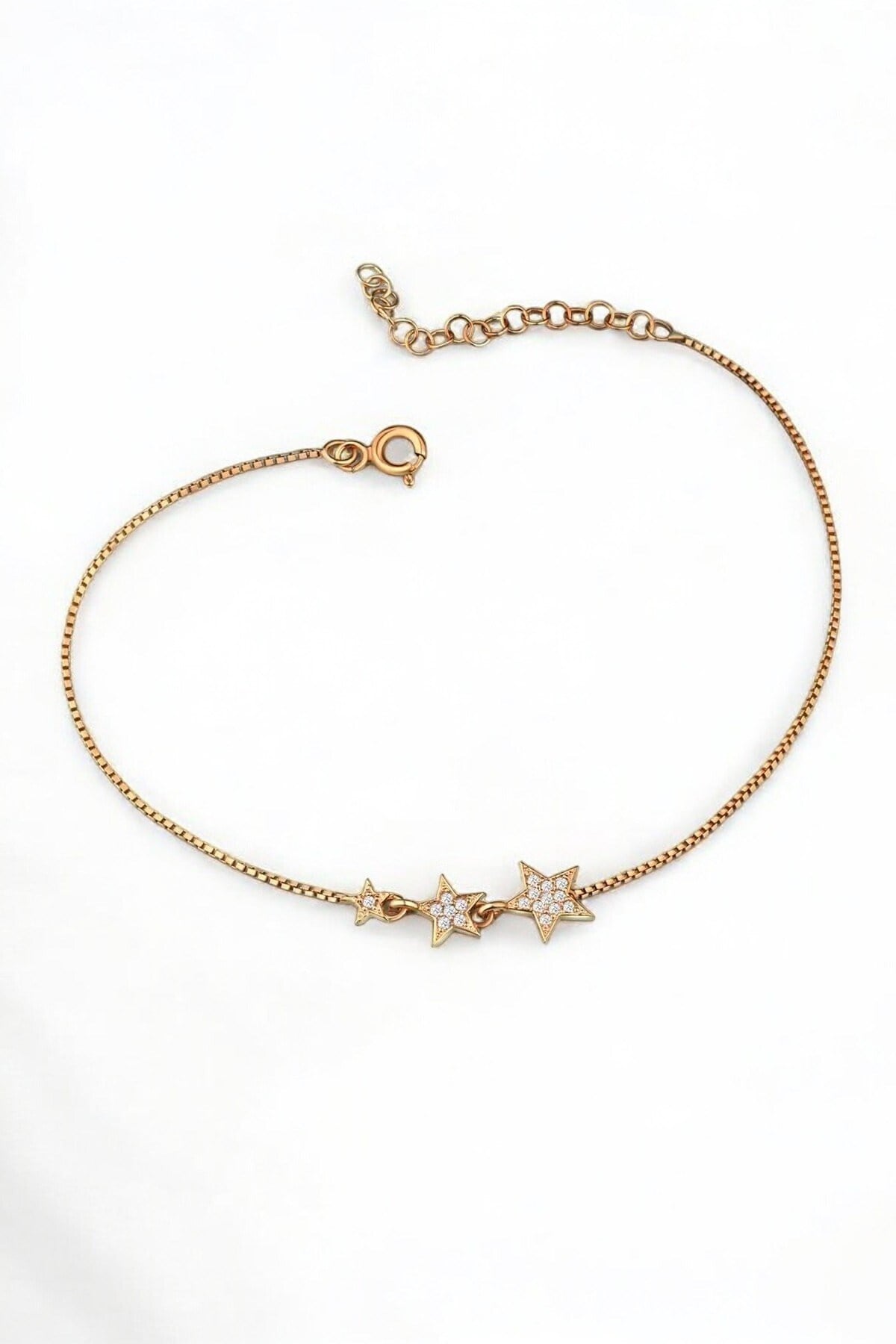 Gümüş 925 Ayar Süzme Yıldız Ayarlanabilir Gold Bileklik