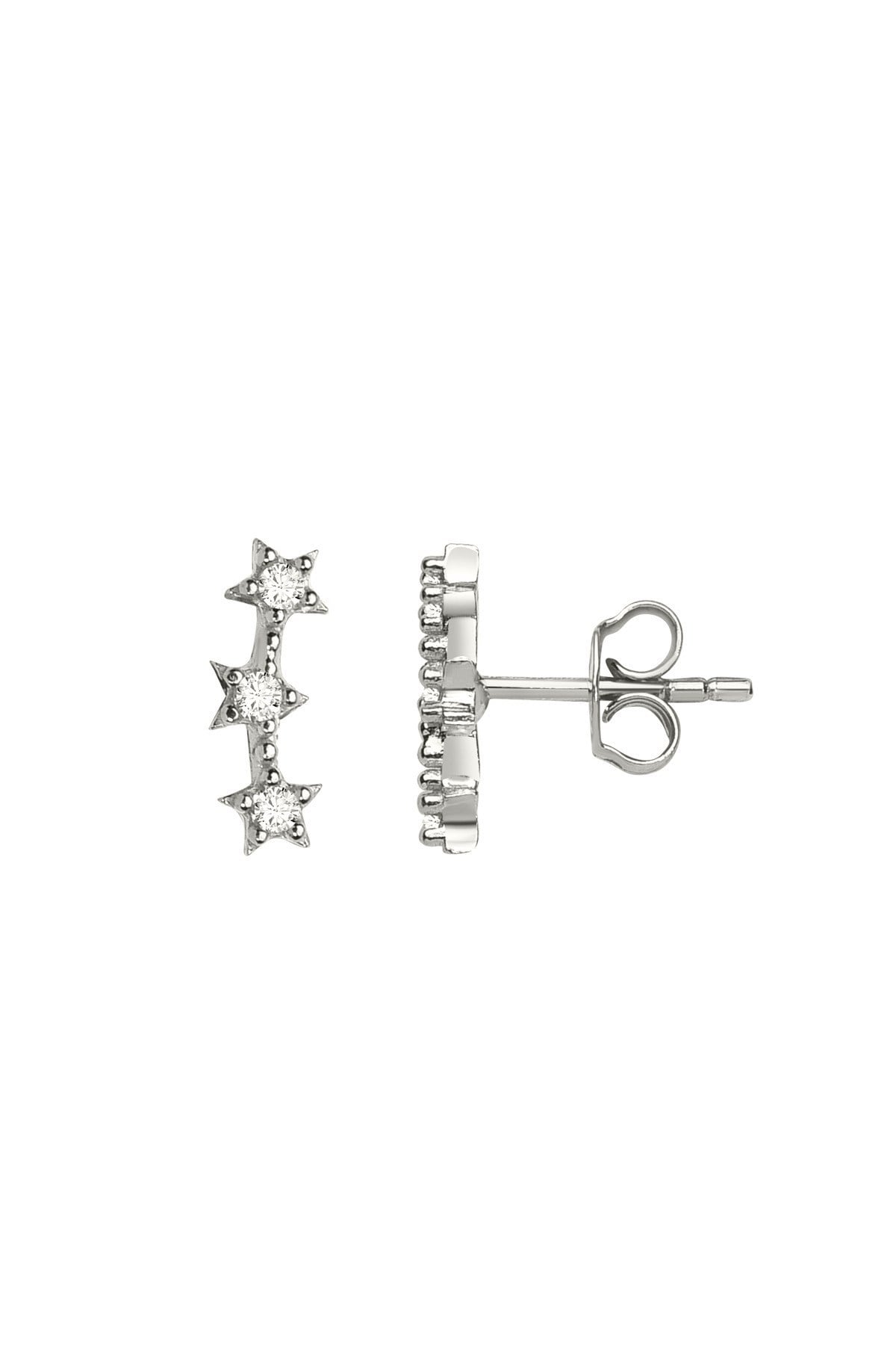 Gümüş 925 Ayar Triple Star Zirkon Taşlı Çivili Küpe