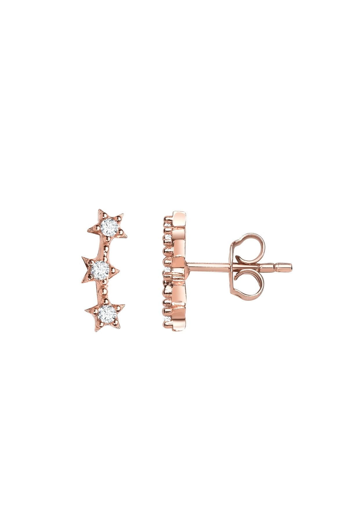 Gümüş 925 Ayar Triple Star Zirkon Taşlı Çivili Rose Küpe