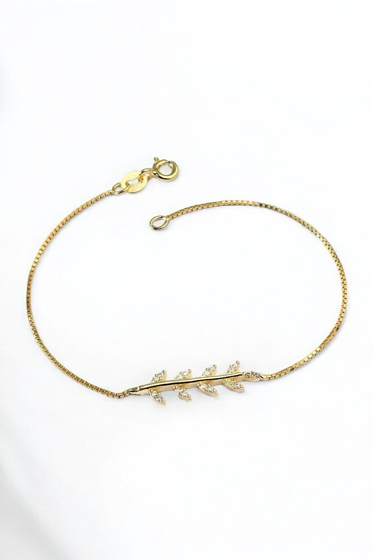 Gümüş 925 Ayar Yaprak Model Zirkon Taşlı Ayarlanabilir Gold Bileklik