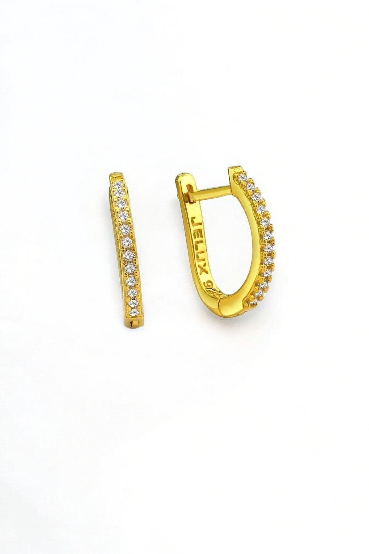 Gümüş 925 Ayar Yarımtur Zirkon Taşlı Gold Küpe