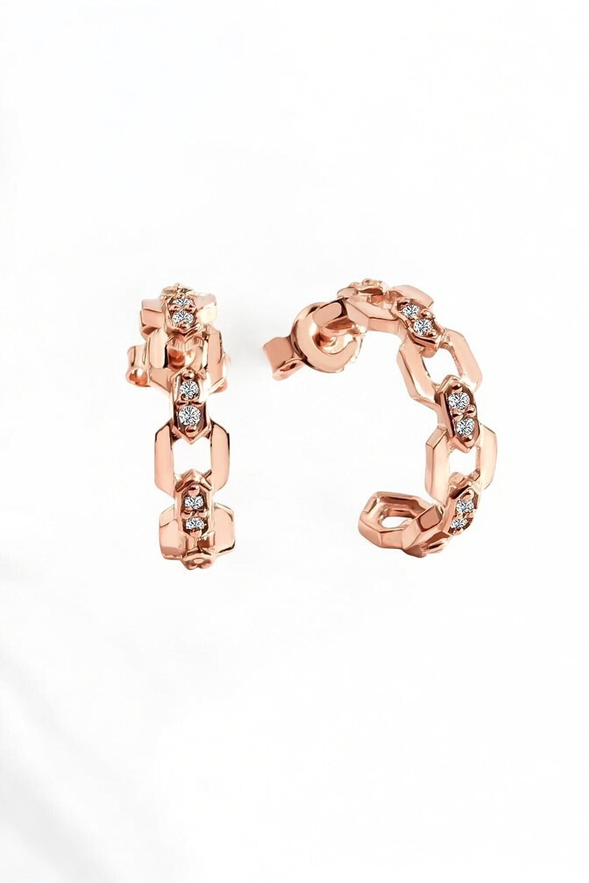 Gümüş 925 Ayar Zincir Model 1,5 Cm Çivili Halka Rose Küpe