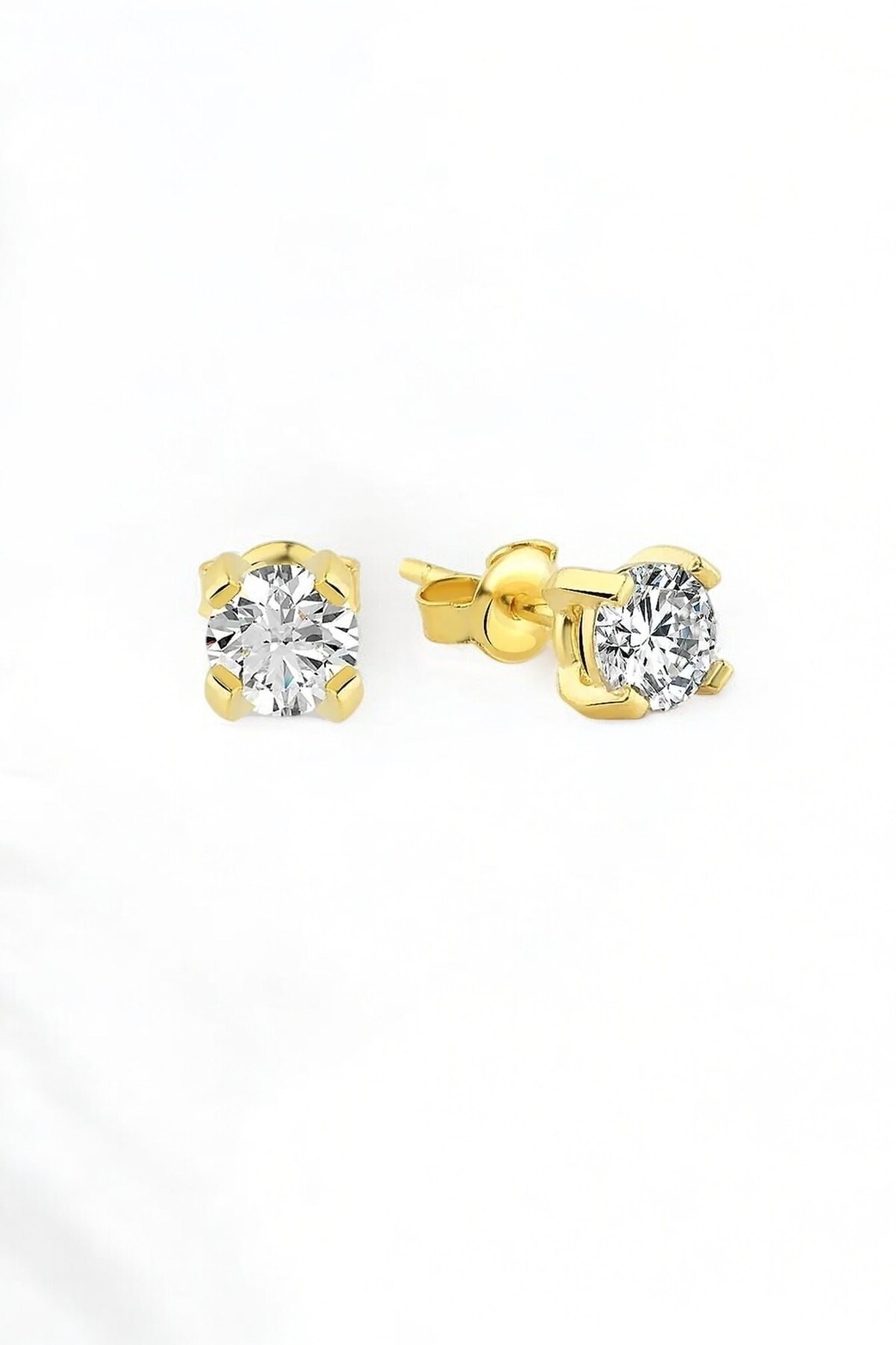 Gümüş 925 Ayar Zirkon 5 Mm Özel Tasarım Tek Taş Pırlanta Montür Gold Küpe