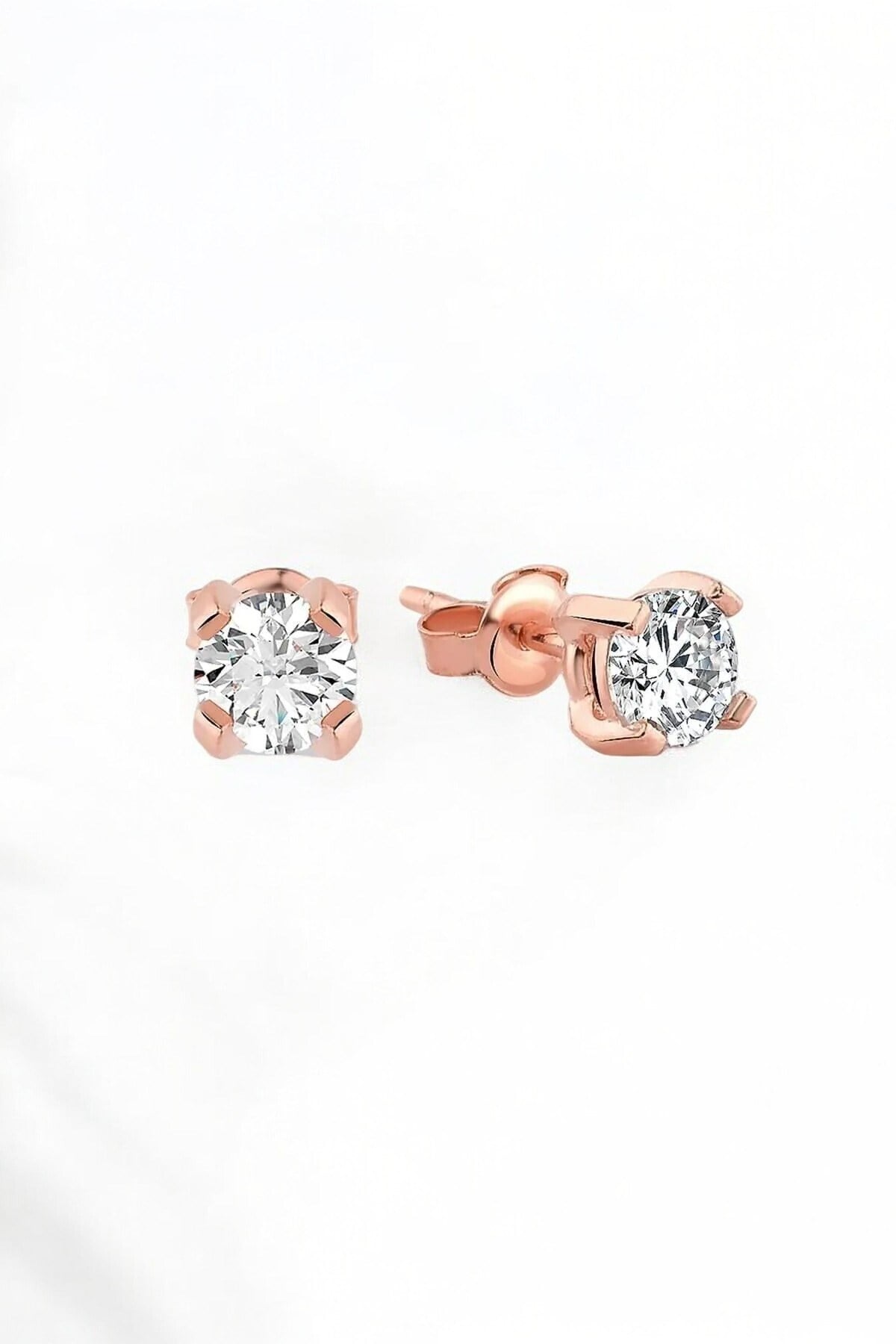 Gümüş 925 Ayar Zirkon 5 Mm Özel Tasarım Tek Taş Pırlanta Montür Rose Küpe