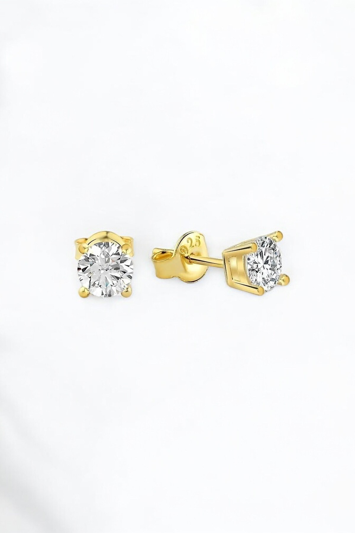 Gümüş 925 Ayar Zirkon 5 Mm Özel Tasarım V Tel Tırnak Tek Taş Pırlanta Montür Gold Küpe